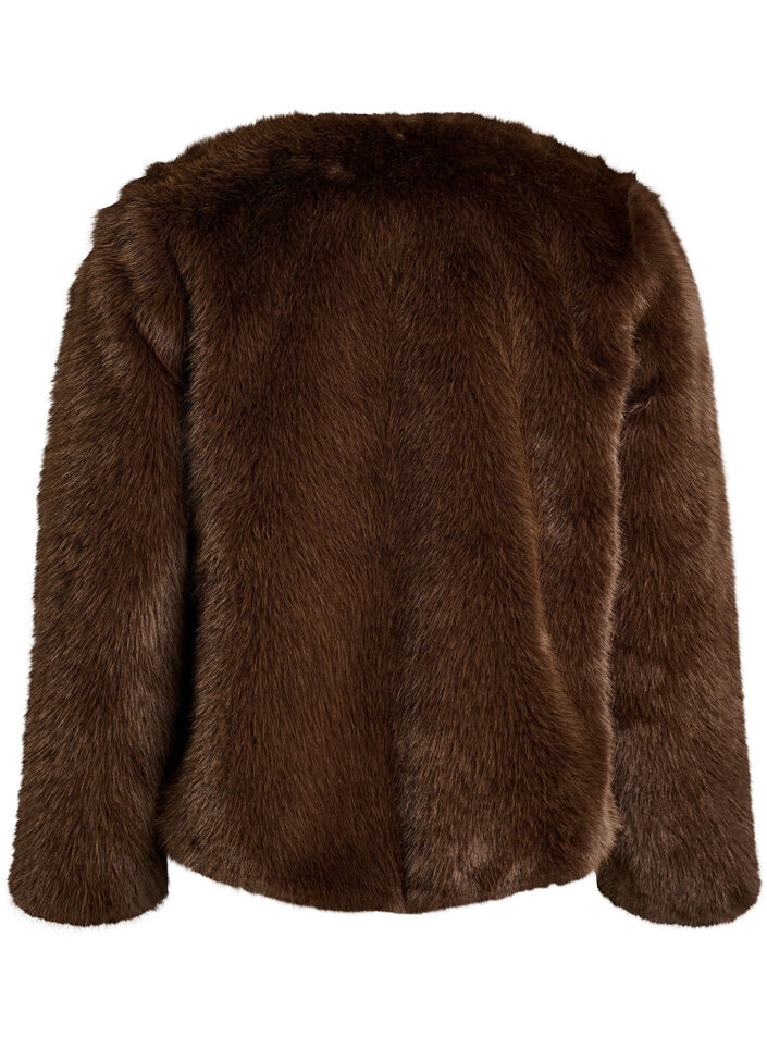 Veste courte en fausse fourrure ouverte sur le devant, Marron, Packshot