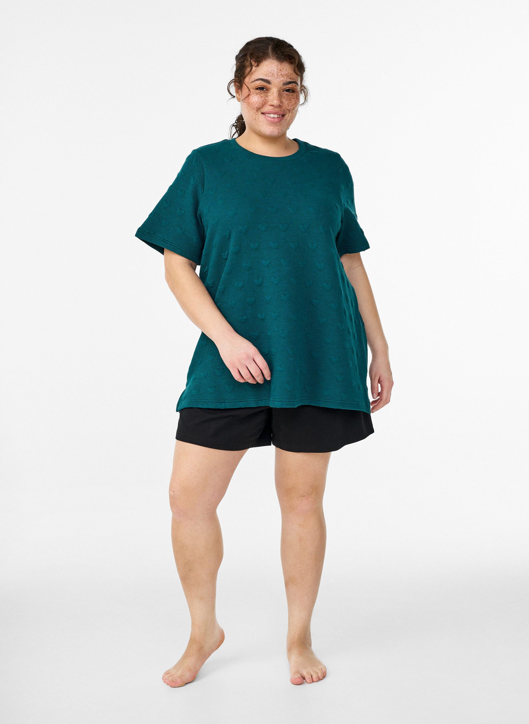 Zizzi T-shirt en jersey de coton gaufr&eacute;, Vert, Model image number 1