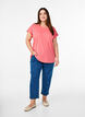 T-shirt &agrave; manches courtes en m&eacute;lange de coton, Rose, Model image number 1