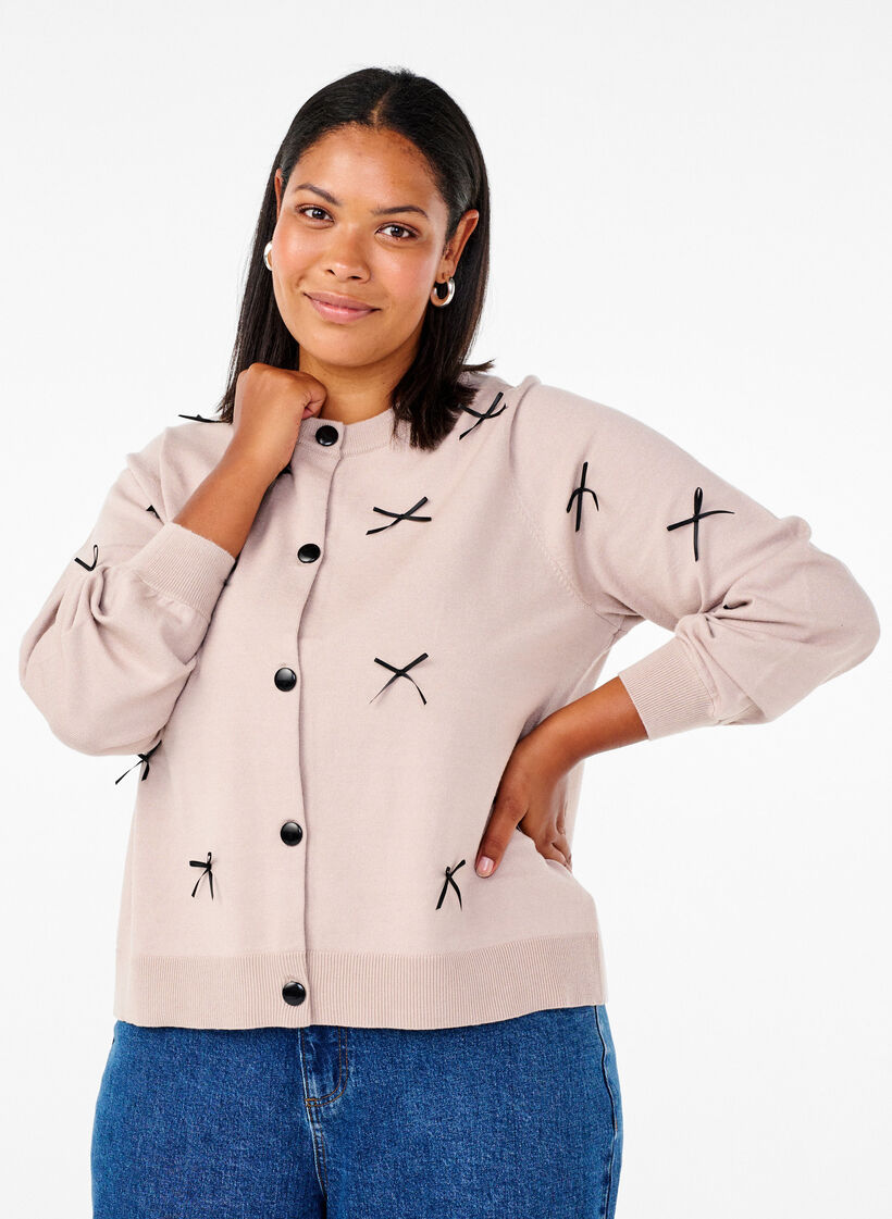 Cardigan tricoté avec nœuds, Simply T. Black Bows, Model image number 0