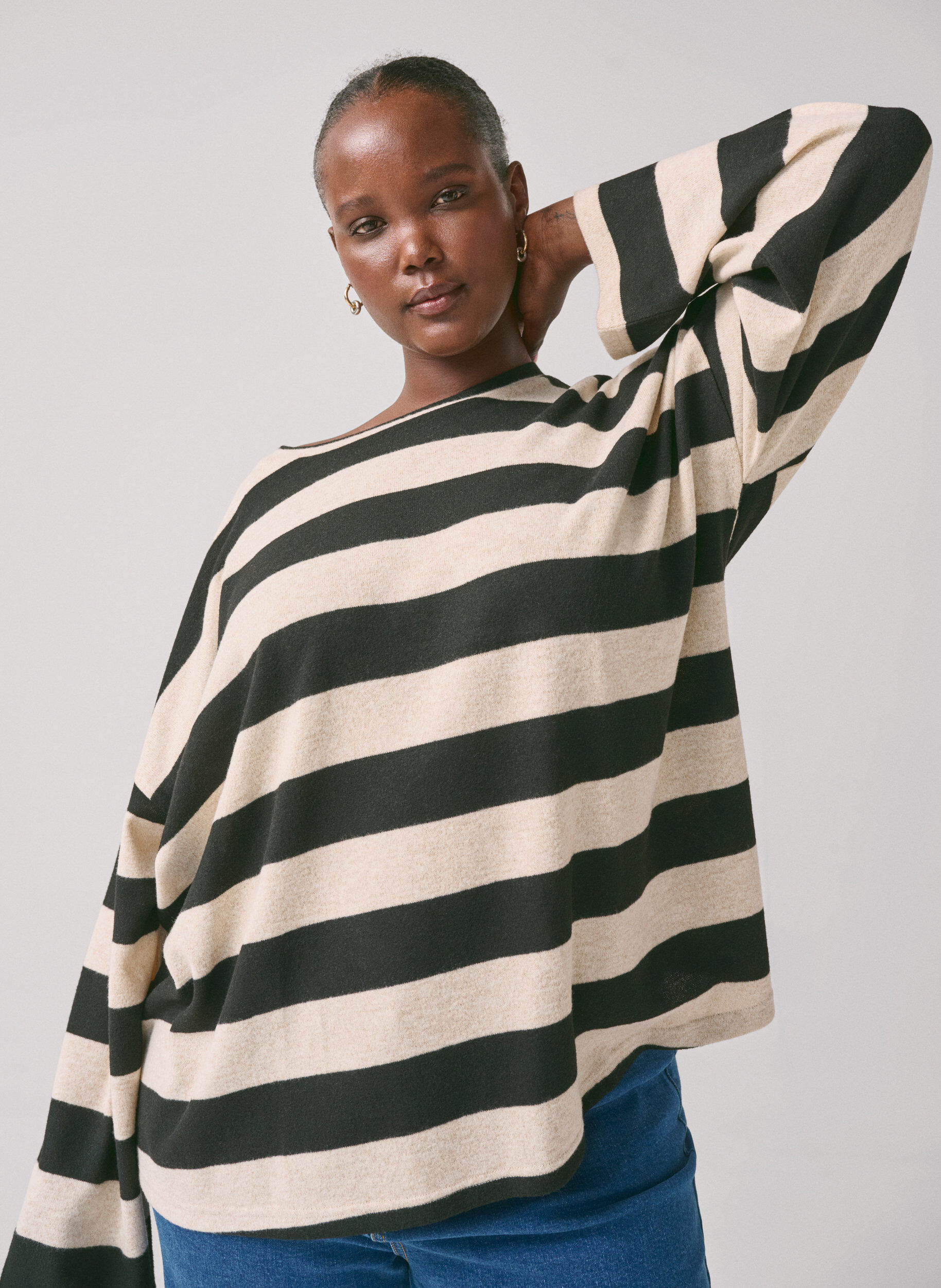 Zizzi  Chemisier &agrave; manches longues avec rayures, Bl. Beige Mel.Stripe, Image image number 0