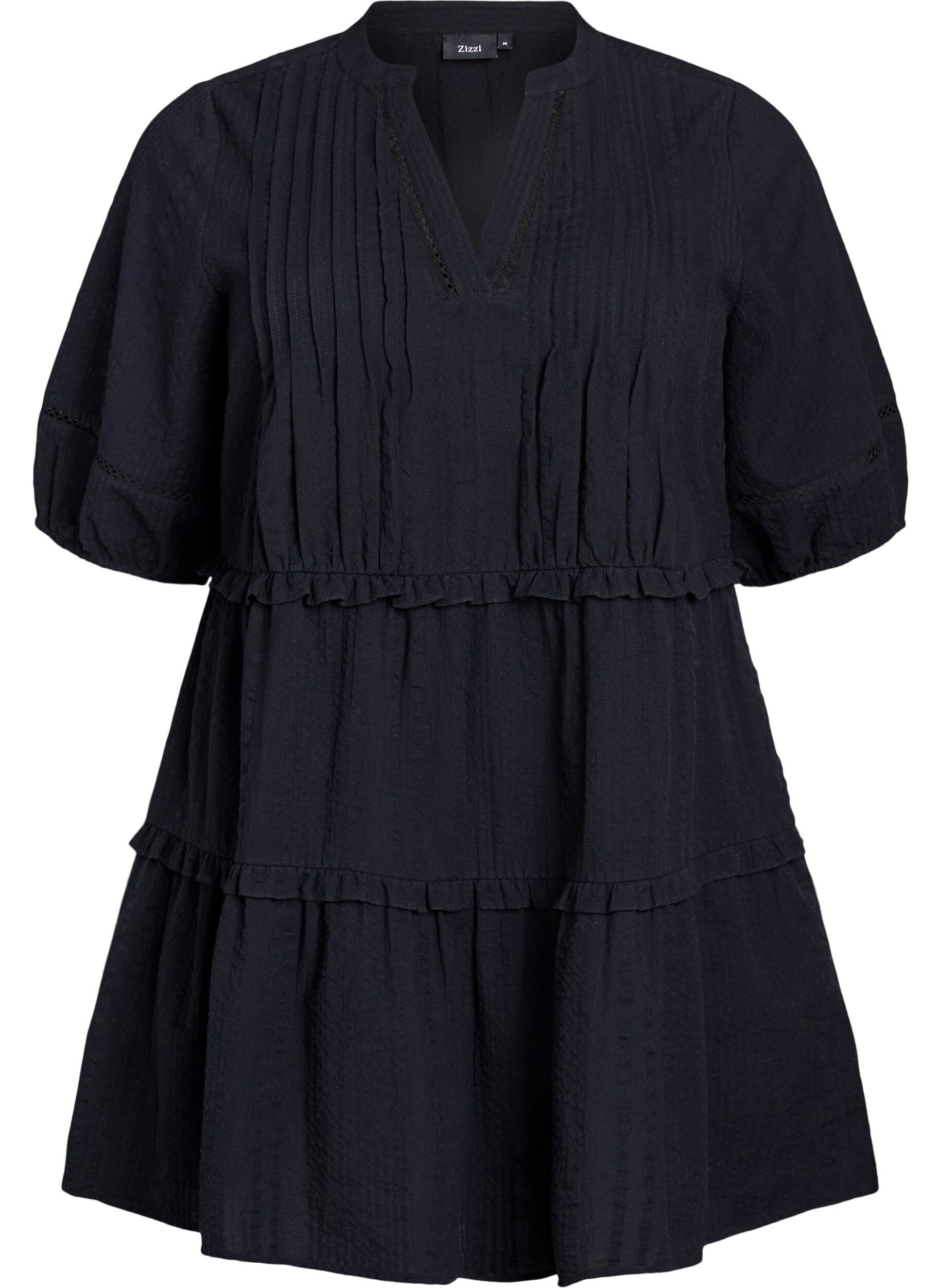 Zizzi Tunique en forme de A avec des volants, Noir, Packshot image number 0