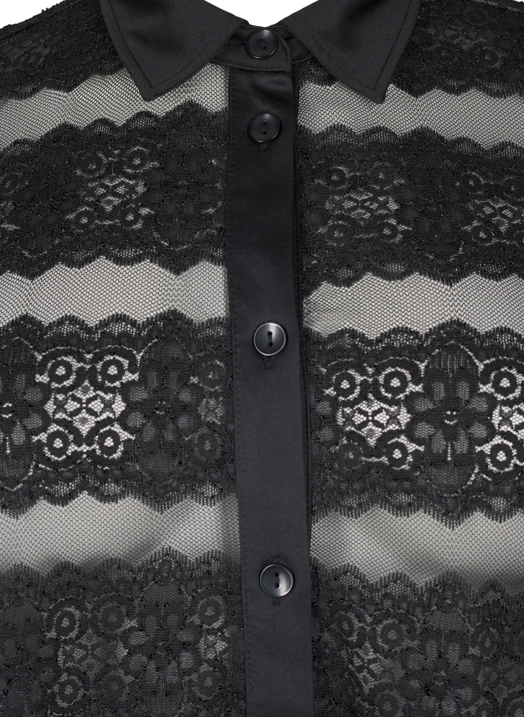 Zizzi Chemise ample avec dentelle et maille fine, Black, Packshot image number 2