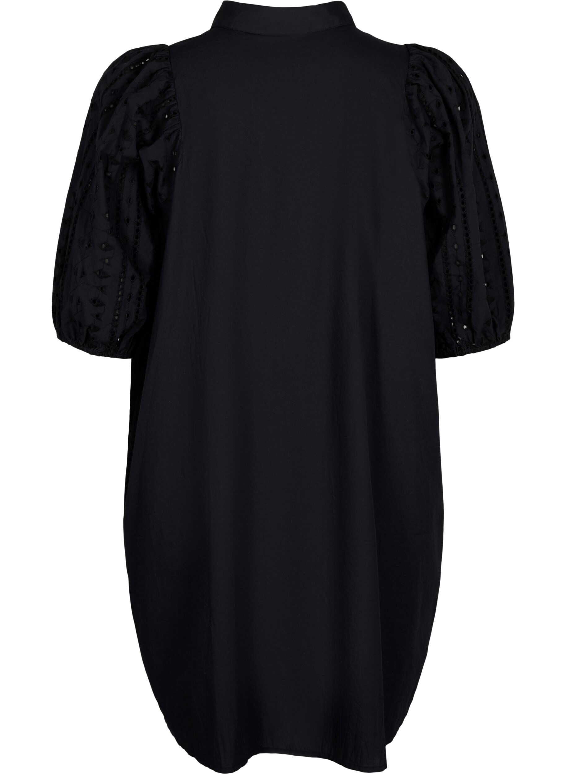 Zizzi Robe chemise en coton avec broderie anglaise, Black, Packshot image number 1