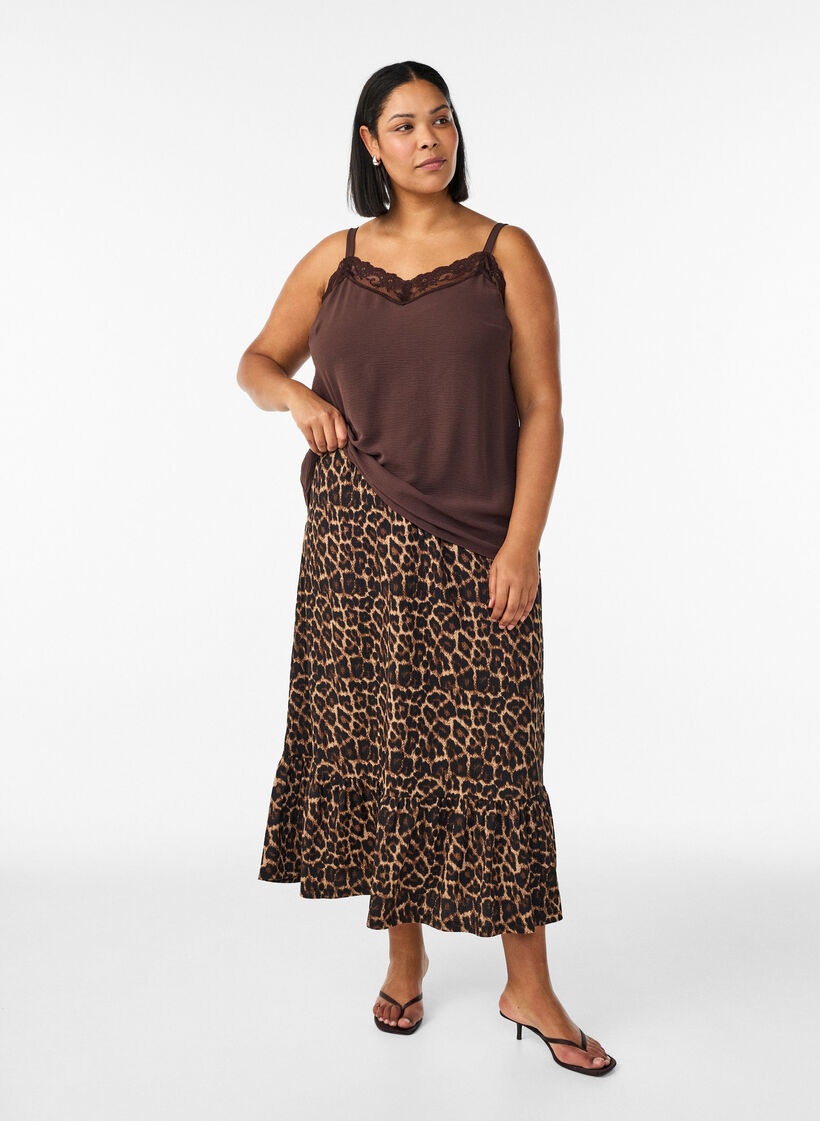 Jupe longue avec ceinture &agrave; nouer et ourlet &agrave; volants, Noir, Model image number 0