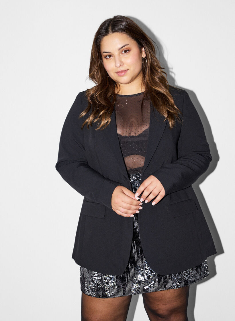 Blazer avec fente au dos et d&eacute;tail &agrave; nouer, Noir, Model image number 0