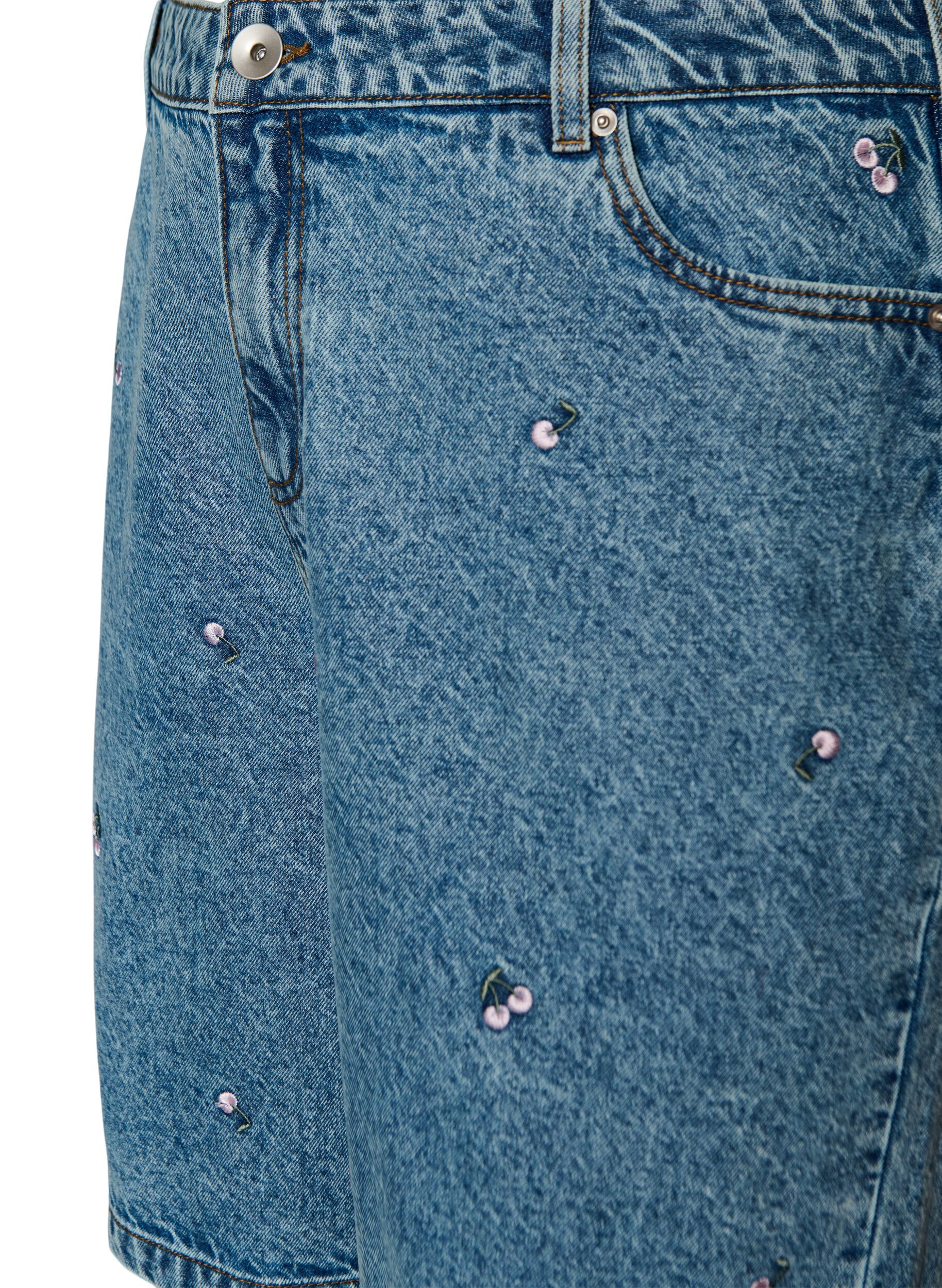 ZizziShort en jean taille haute avec des motifs brod&eacute;s, Bleu, Packshot image number 2