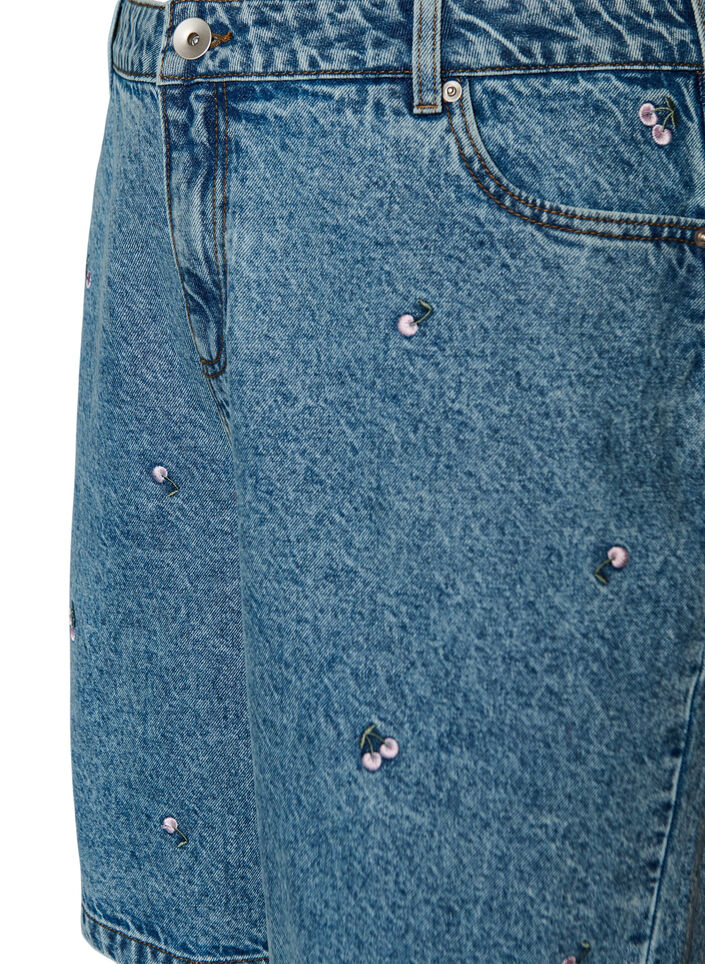 Short en jean taille haute avec des motifs brod&eacute;s, Bleu, Packshot image number 2