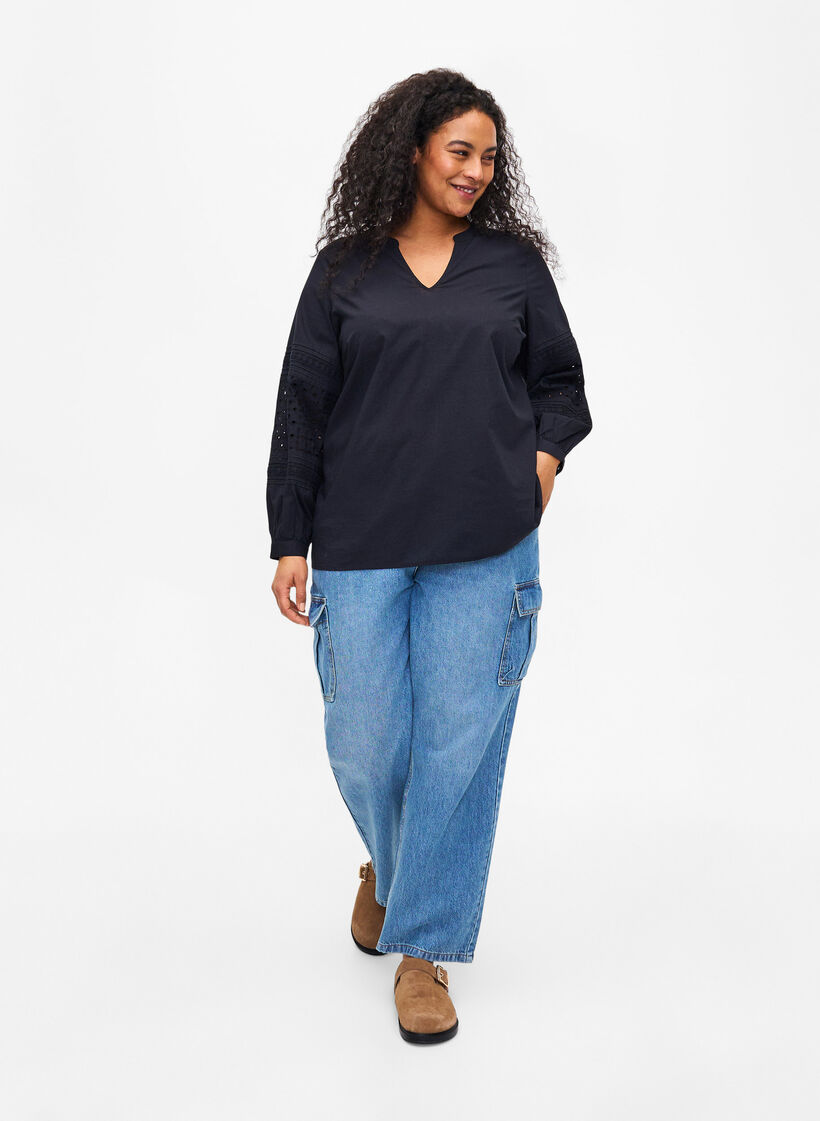 Chemisier à manches longues avec détails décoratifs, Black, Model image number 3