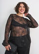Blouse en mesh avec fleurs et sequins, Noir, Model image number 0