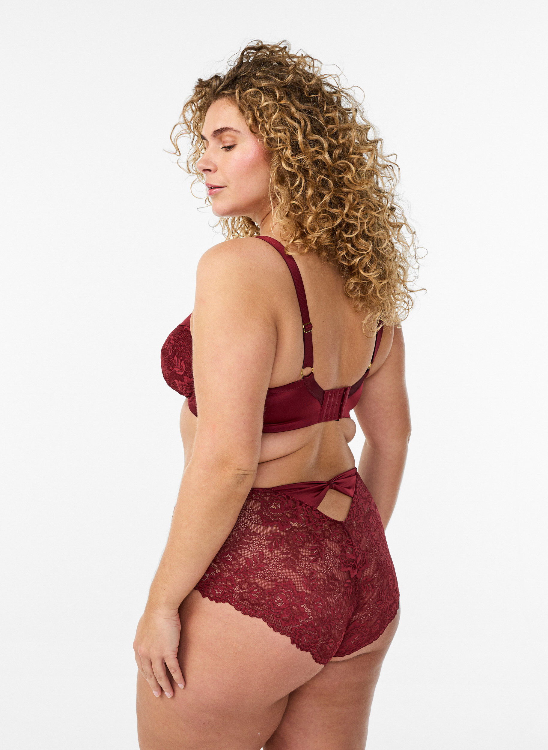 ZizziCulotte avec de la dentelle et un n&oelig;ud &agrave; l'arri&egrave;re, Bordeaux fonc&eacute;, Model image number 2