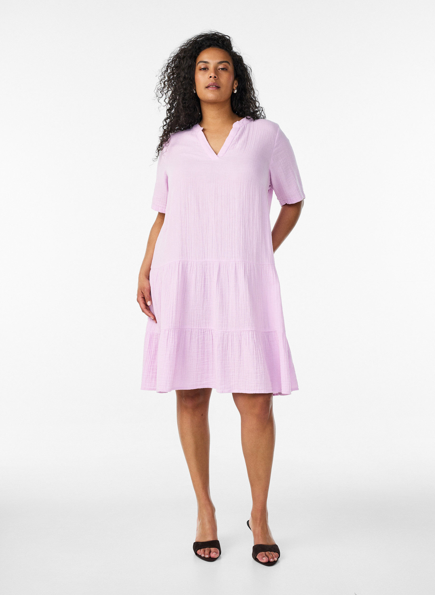 ZizziRobe courte &eacute;vas&eacute;e en mousseline de coton, Mauve, Model image number 1