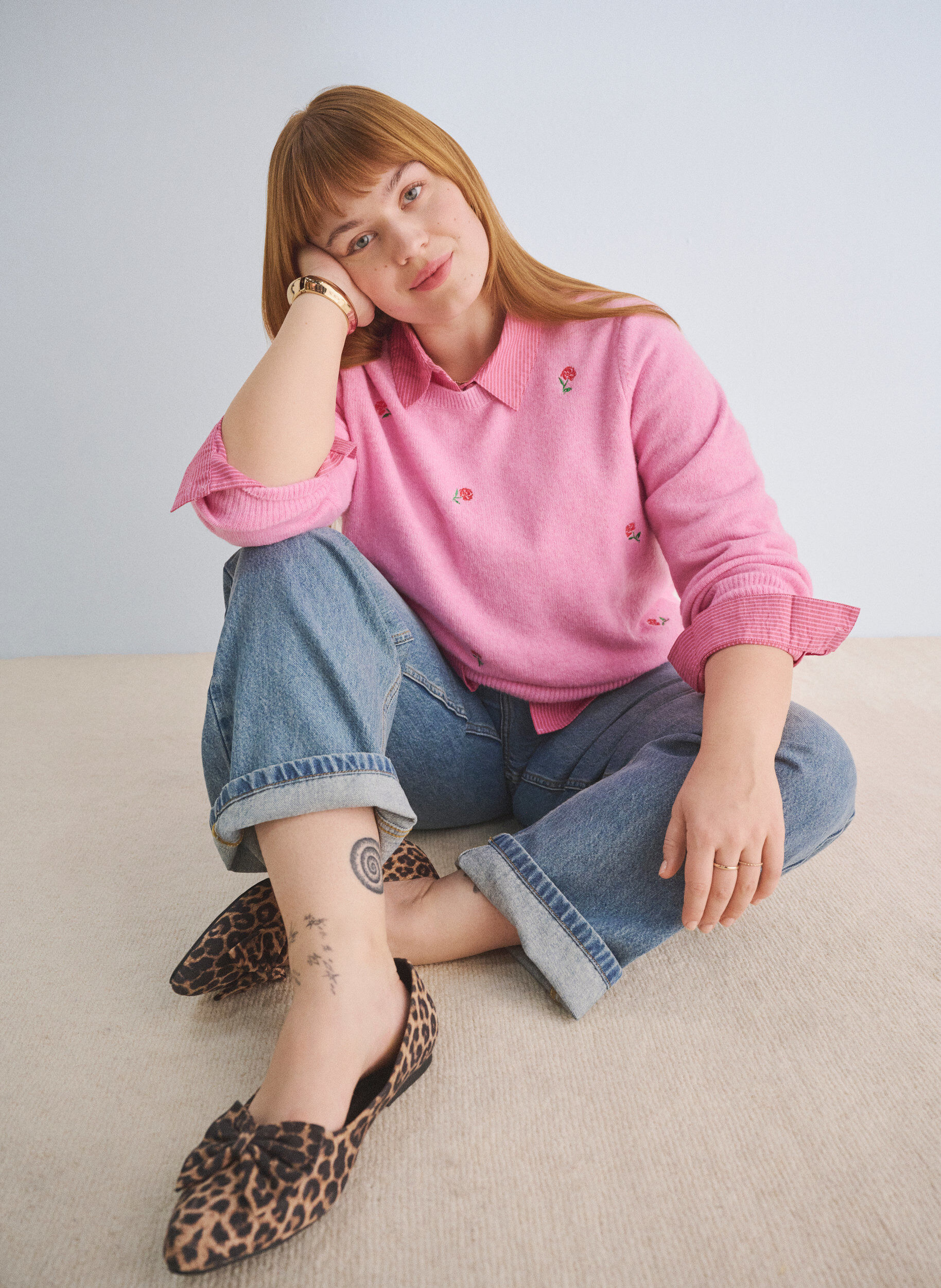 Zizzi Chemisier en maille avec fleurs et manches 3/4, Begonia Pink Mel., Image image number 0