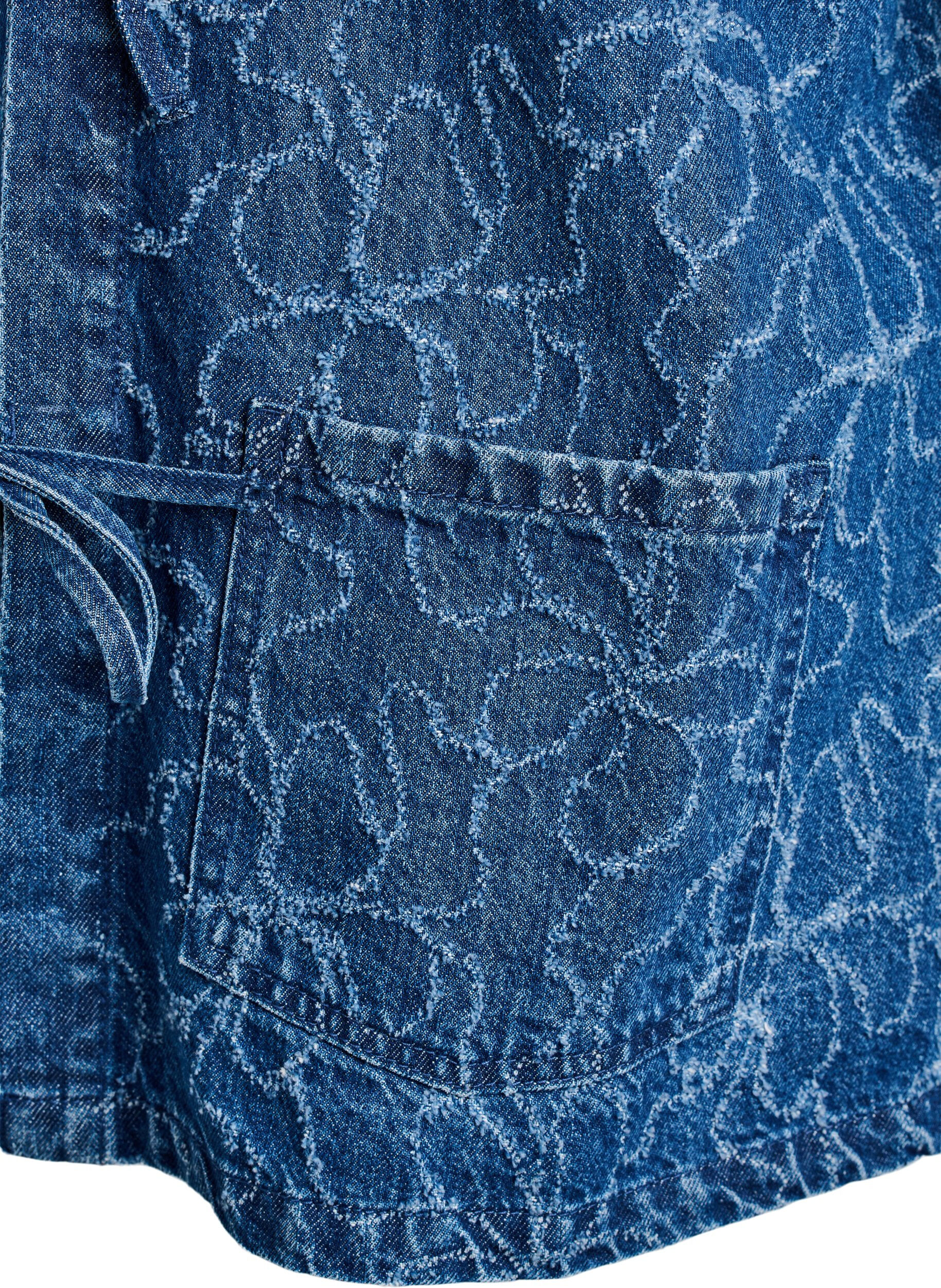 Zizzi Veste en jean avec n&oelig;ud de fermeture et poches, Blue Denim Destroy, Packshot image number 3