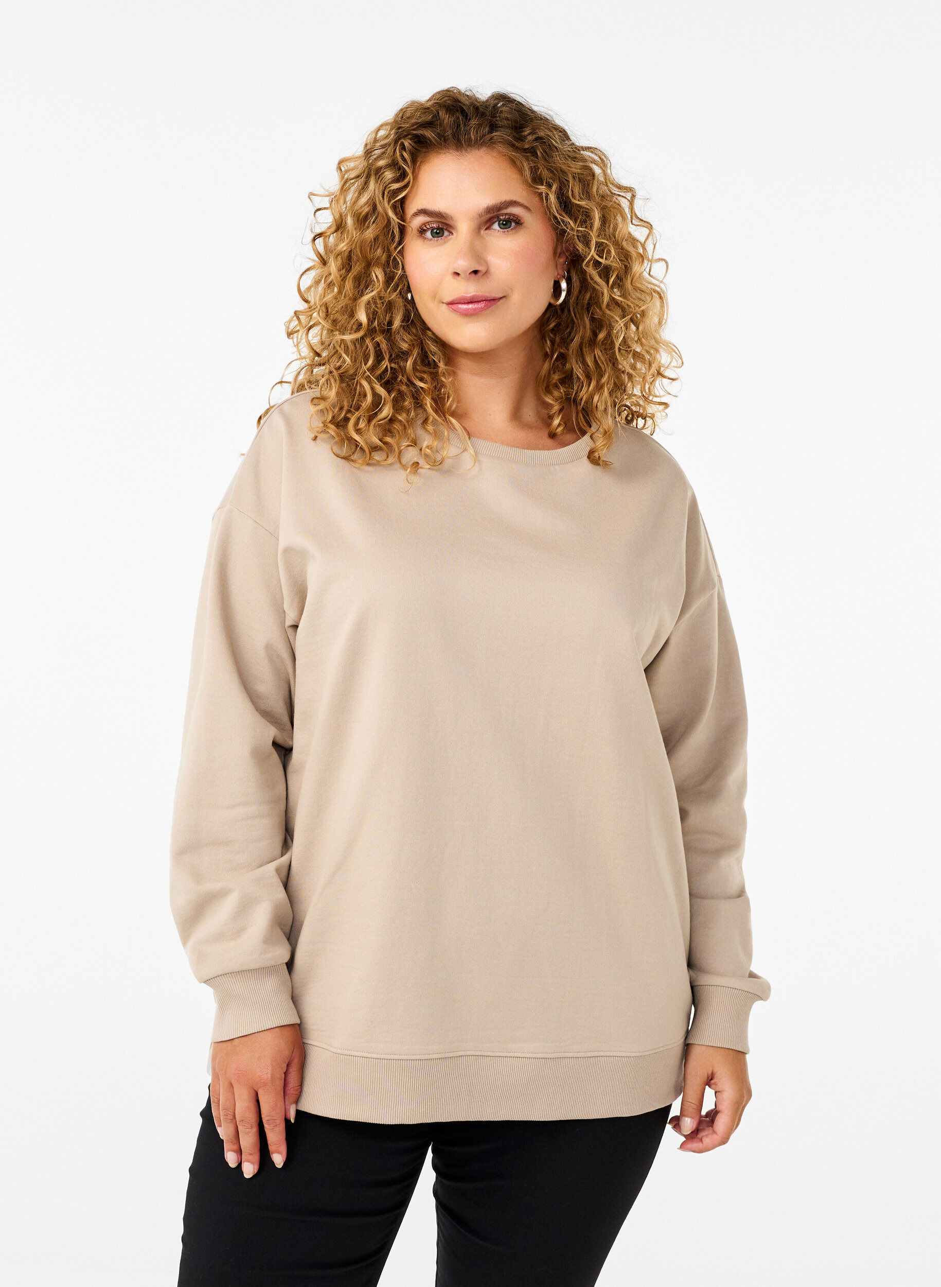Zizzi Sweatshirt &agrave; col rond, Simply Taupe, Model image number 0