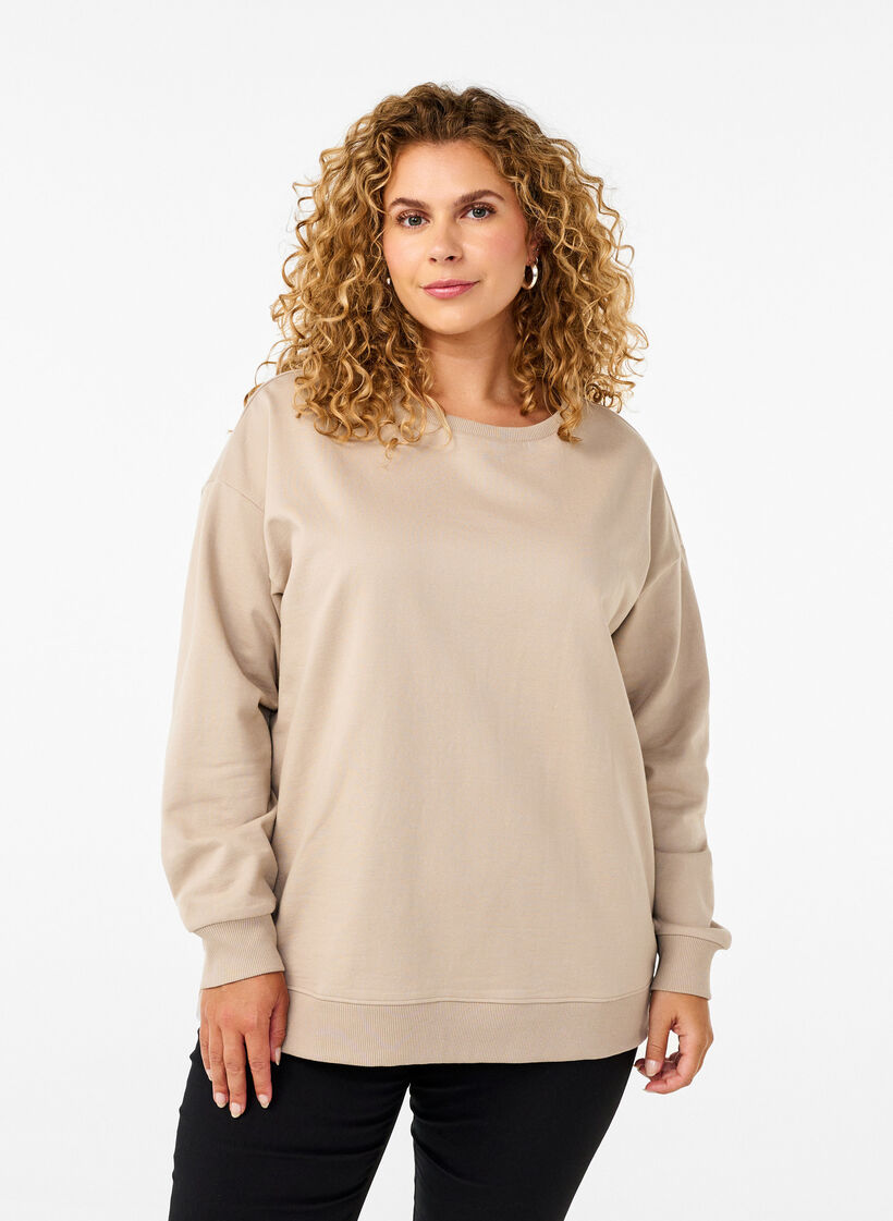 Sweatshirt à col rond, Simply Taupe, Model image number 0
