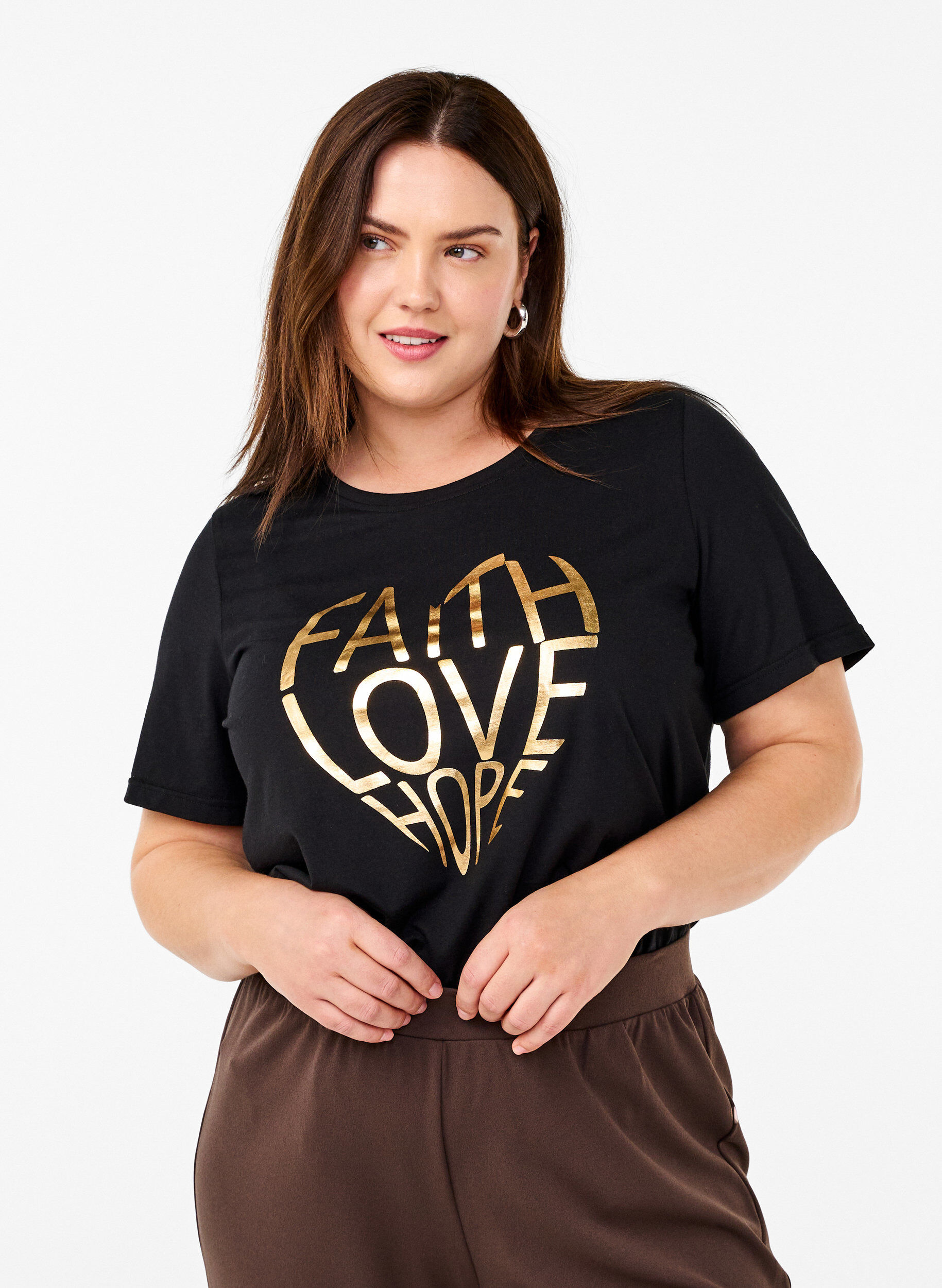 Zizzi FLASH &ndash; T-shirt imprim&eacute;, Black Gold Faith, Model image number 0