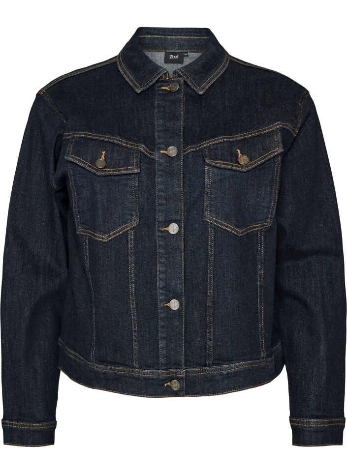 Veste en jean classique avec surpiq&ucirc;res contrastantes, Bleu, Packshot