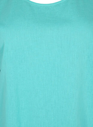 Blouse à manches courtes en coton mélangé avec du lin, Turquoise, Packshot image number 2