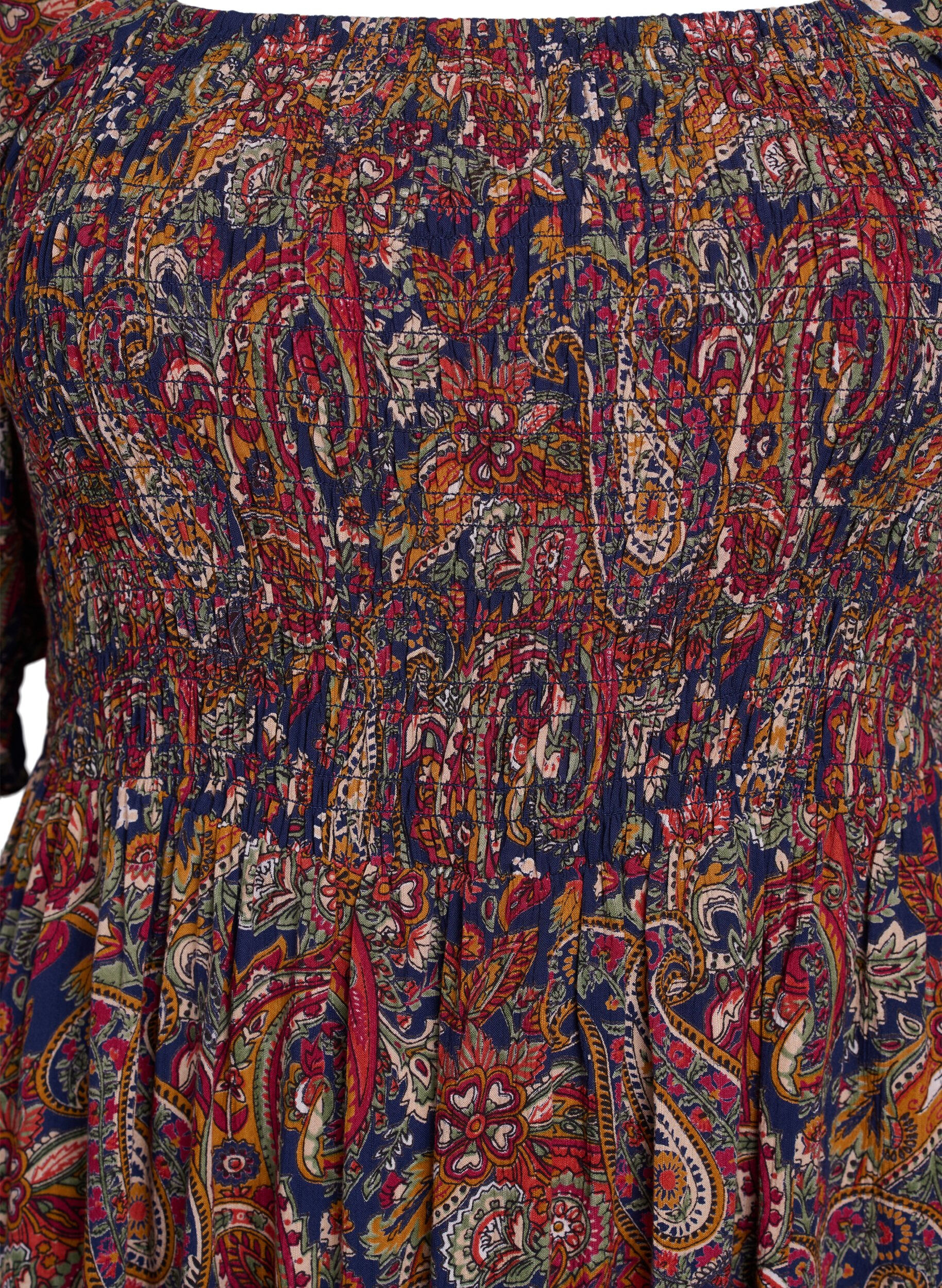 Zizzi Robe d'&eacute;t&eacute; en viscose &agrave; imprim&eacute; paisley, Bleu, Packshot image number 2