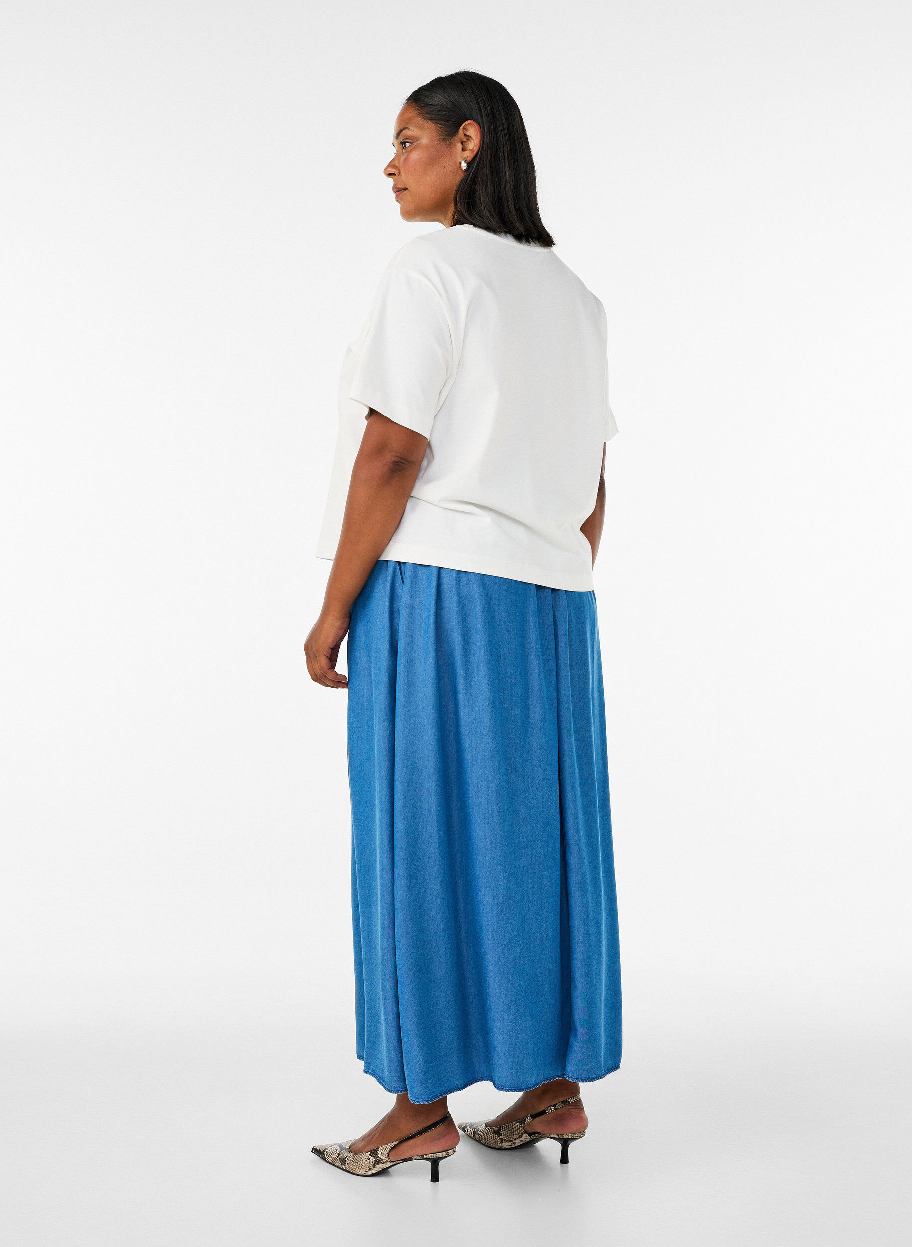 ZizziJupe longue aspect denim en lyocell TENCEL&trade;, Bleu, Model image number 1