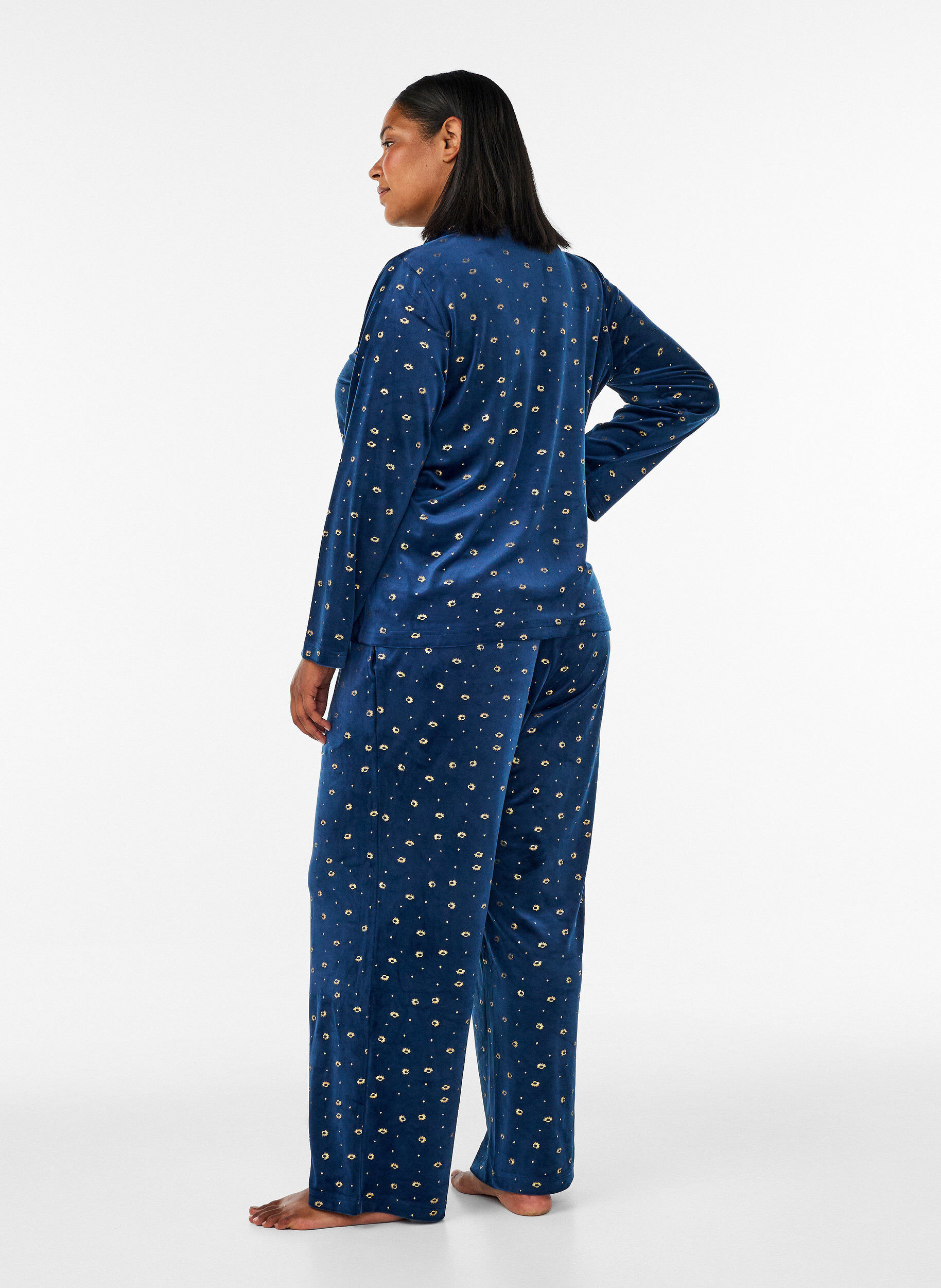 ZizziBas de pyjama en velours avec un imprim&eacute; int&eacute;gral, Bleu, Model image number 1