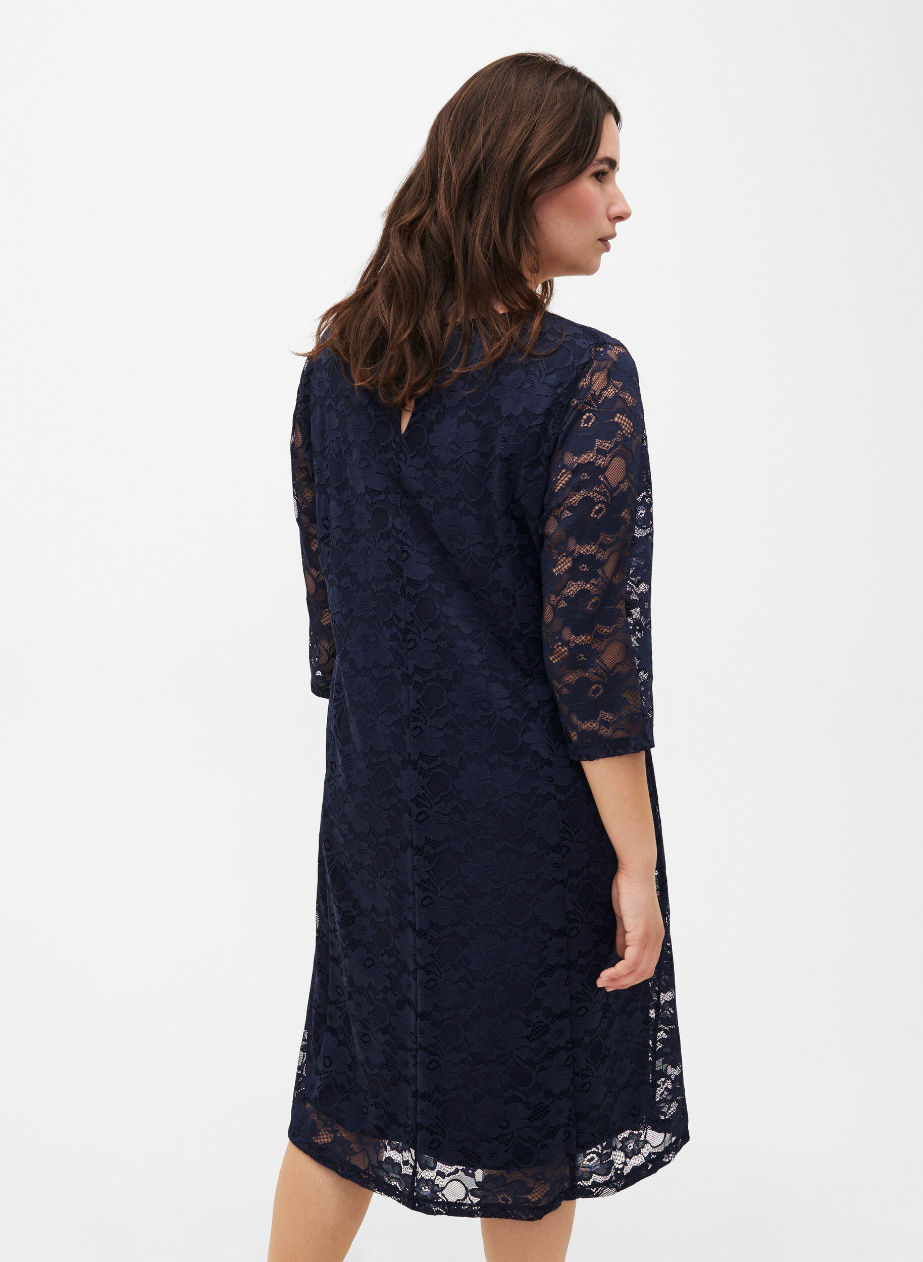 Zizzi Robe en dentelle manches 3/4, Navy Blazer, Model image number 1