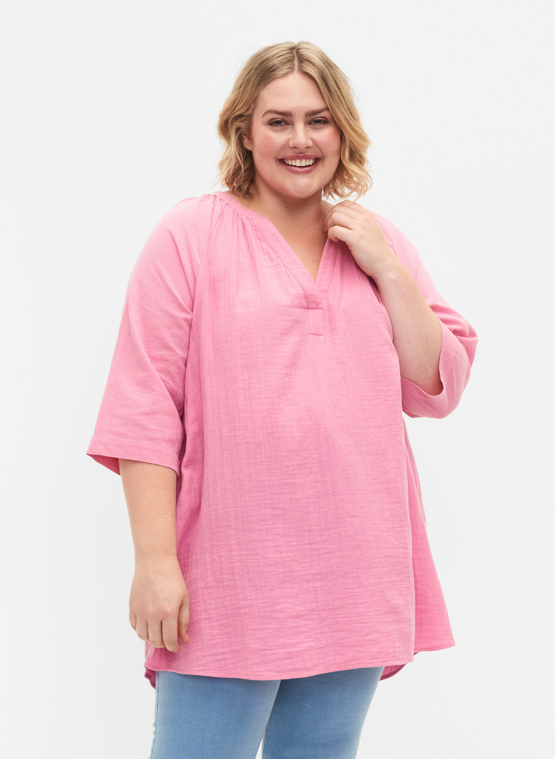 Zizzi Tunique &agrave; manches 3/4 en coton, Rosebloom, Model image number 0