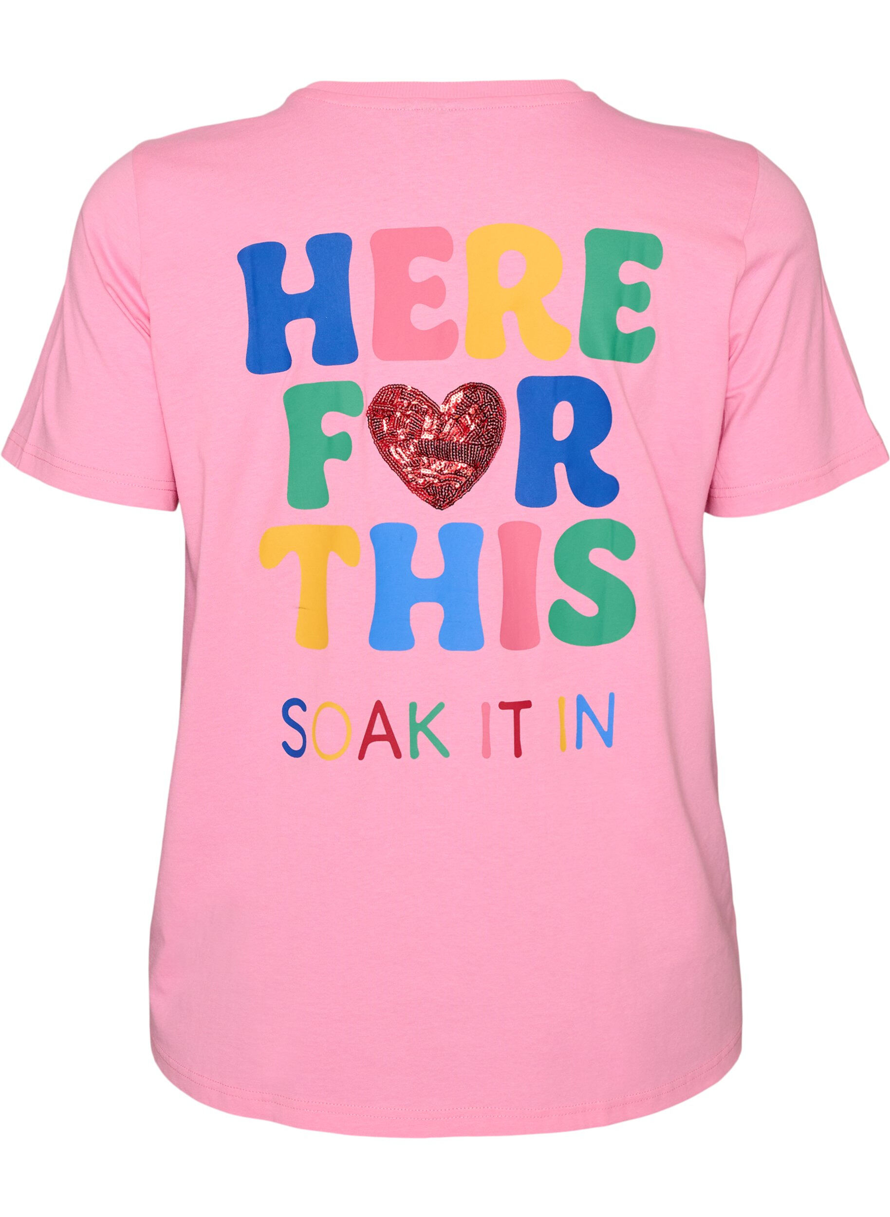 ZizziT-shirt avec un c&oelig;ur en sequins et imprim&eacute; color&eacute; au dos, Rose, Packshot image number 1