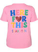 T-shirt avec un c&oelig;ur en sequins et imprim&eacute; color&eacute; au dos, Rose, Packshot image number 1
