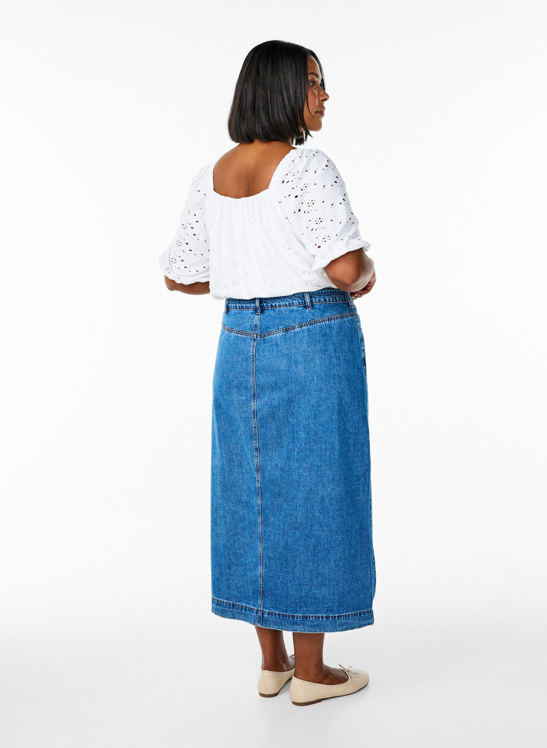 Zizzi Jupe maxi en denim avec ceinture &agrave; nouer, Blue Denim, Model image number 1