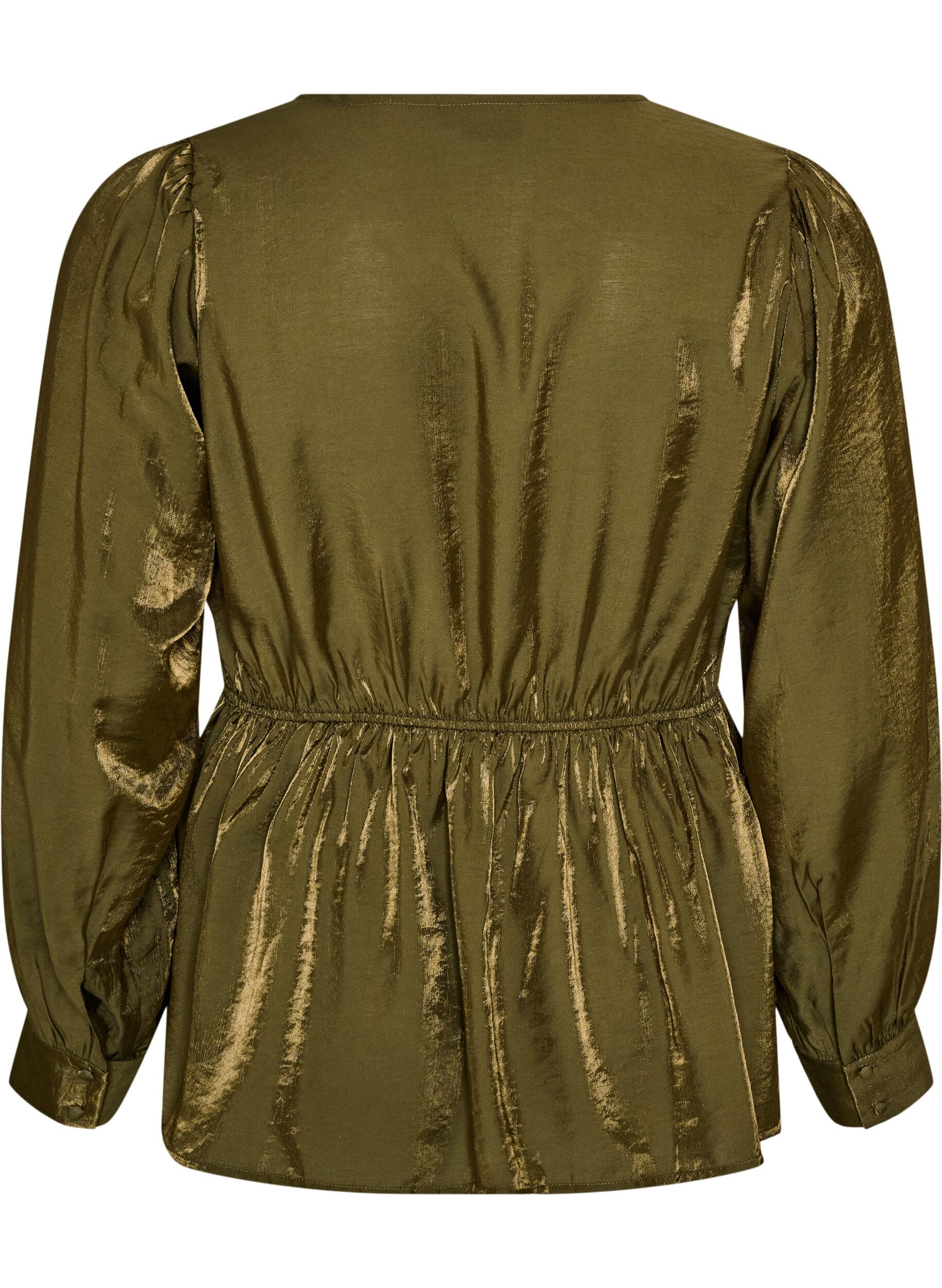ZizziBlouse brillante en viscose &agrave; effet p&eacute;plum, Vert Kaki, Packshot image number 1