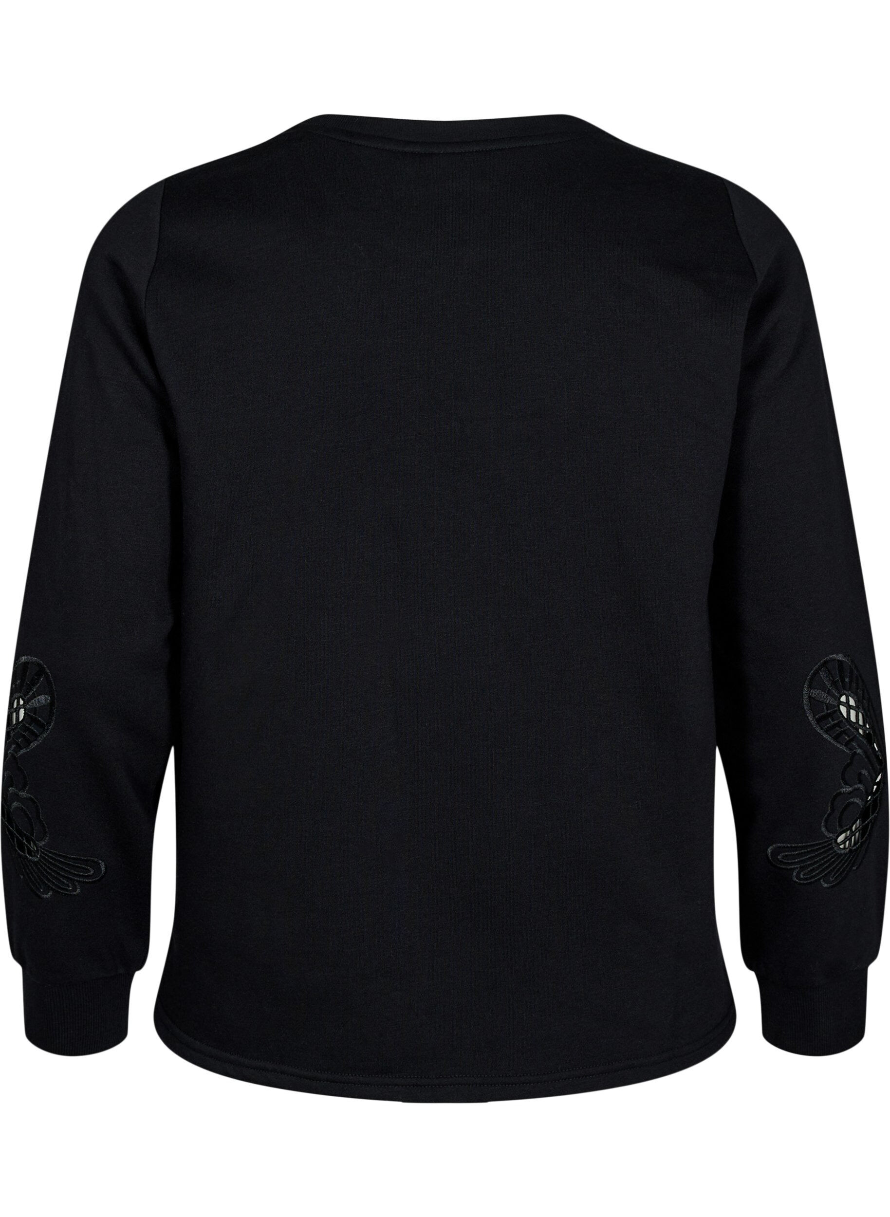 Zizzi Sweatshirt avec d&eacute;coupes &agrave; motifs brod&eacute;s, Black, Packshot image number 1