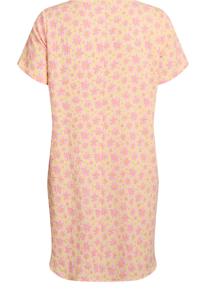 Robe courte avec texture froiss&eacute;e et manches courtes, Jaune, Packshot image number 1