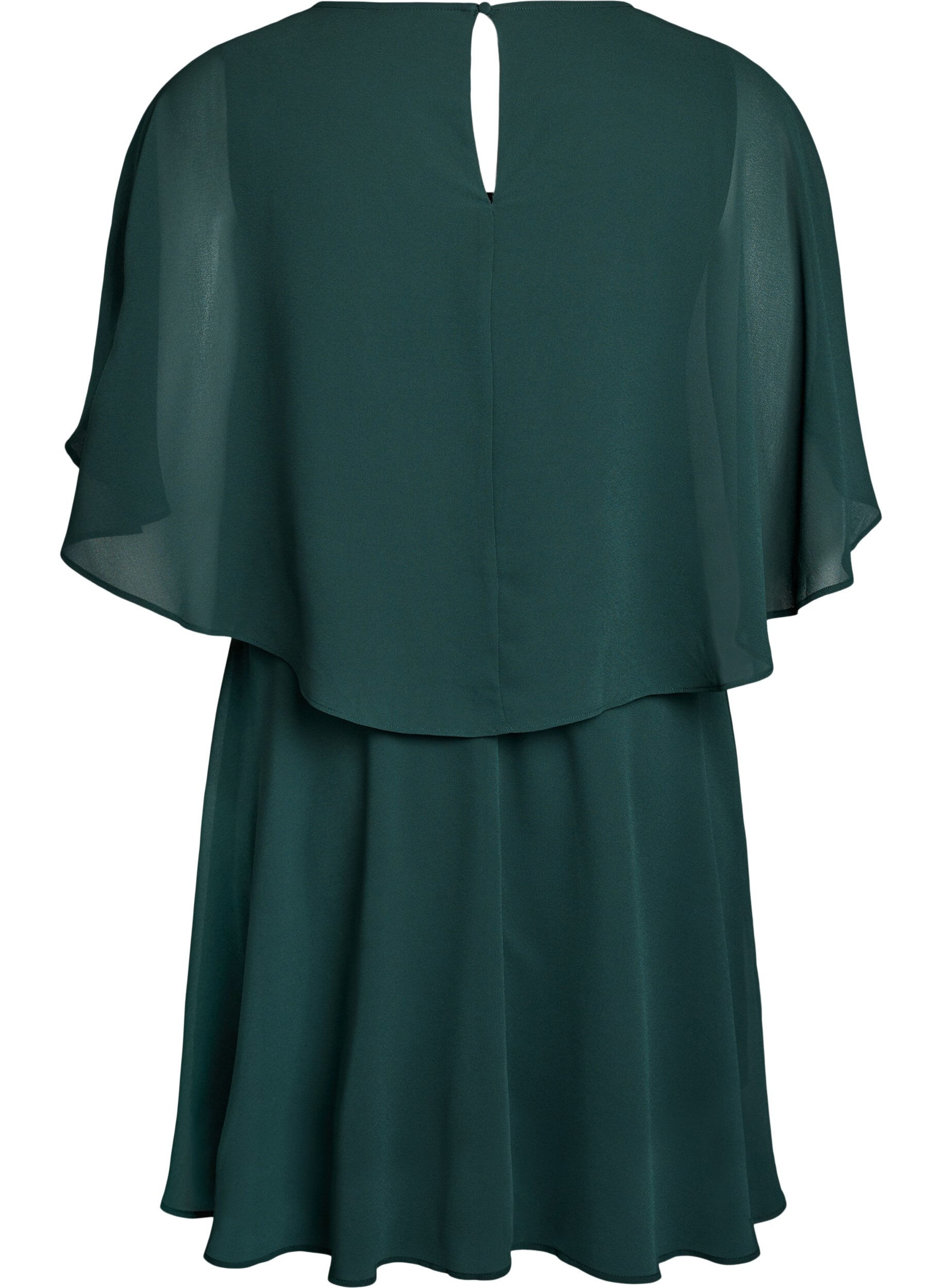 Zizzi Robe de soir&eacute;e courte en mousseline avec effet superpos&eacute;, Vert fonc&eacute;, Packshot image number 1