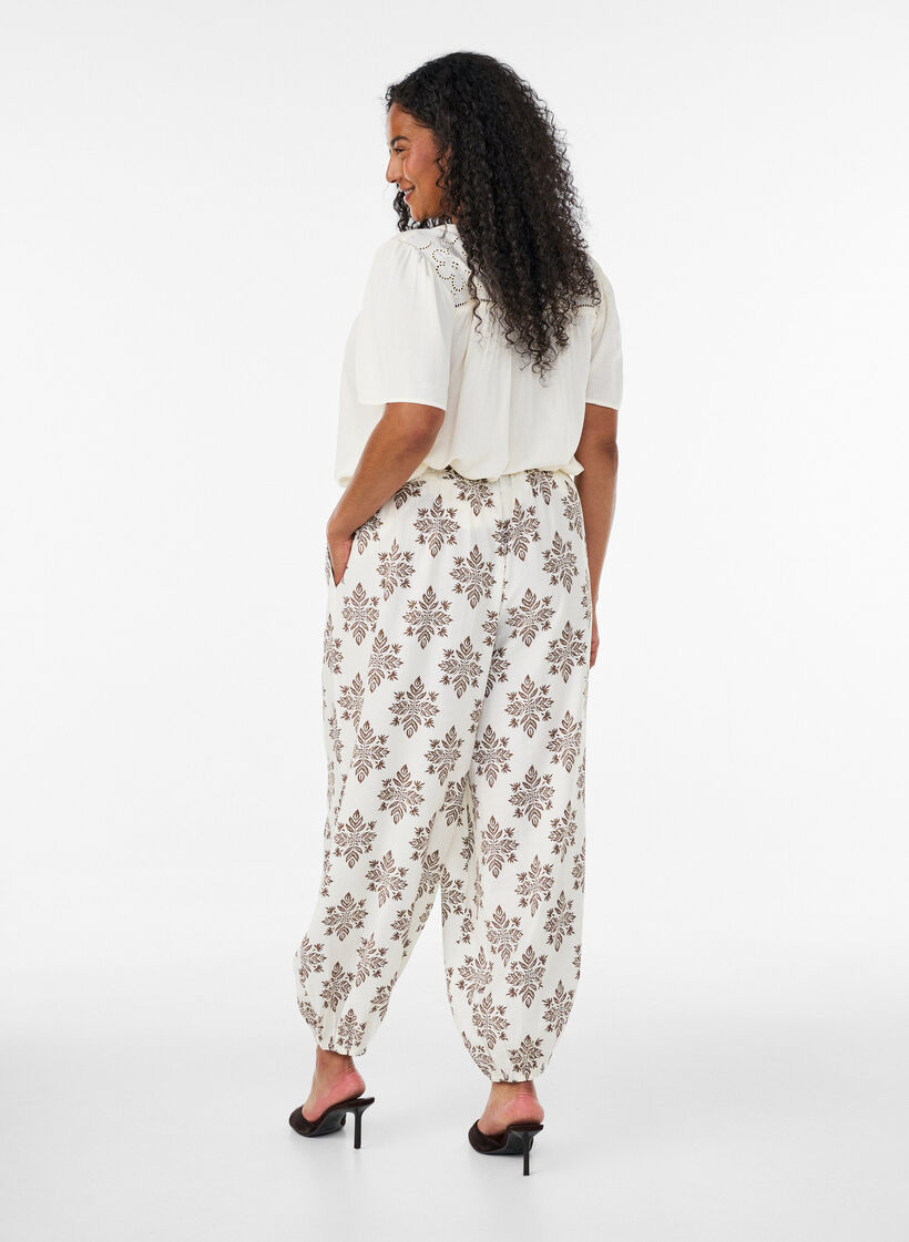 Pantalon ballon taille haute &agrave; motifs, Vanille, Model image number 1