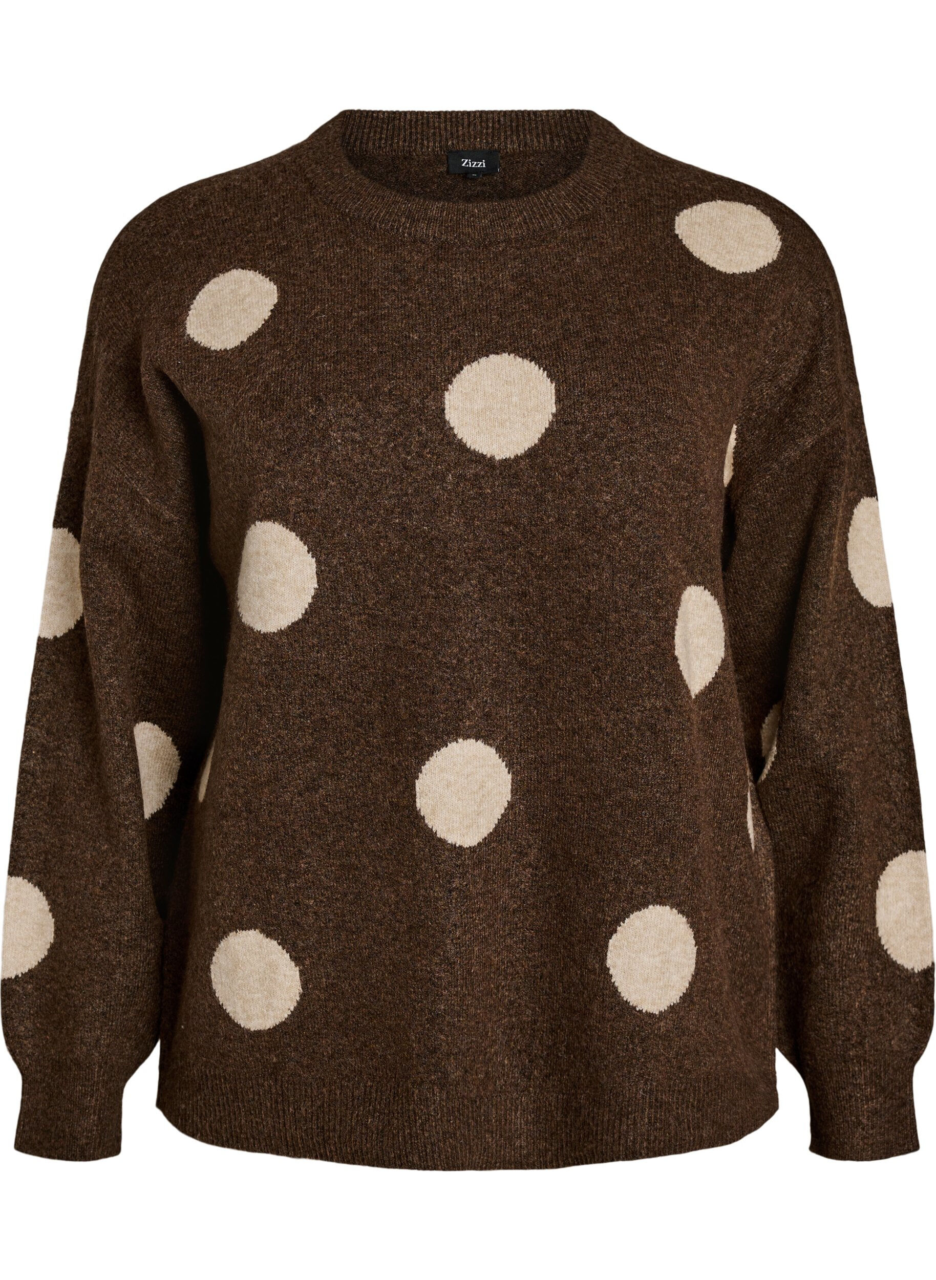ZizziBlouse en maille &agrave; pois, Marron, Packshot image number 0