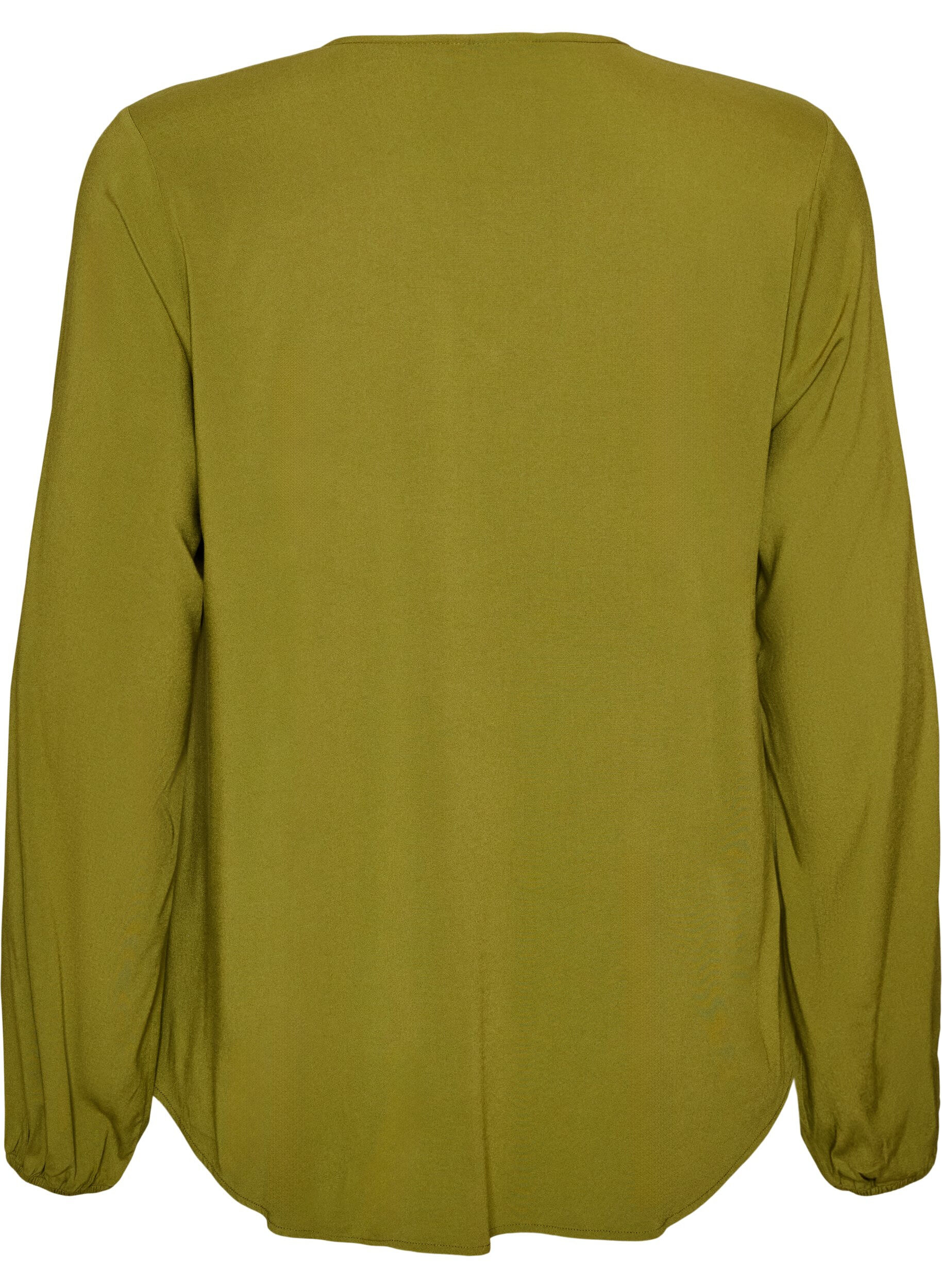 ZizziBlouse en viscose avec col en V et manches longues, Vert, Packshot image number 1