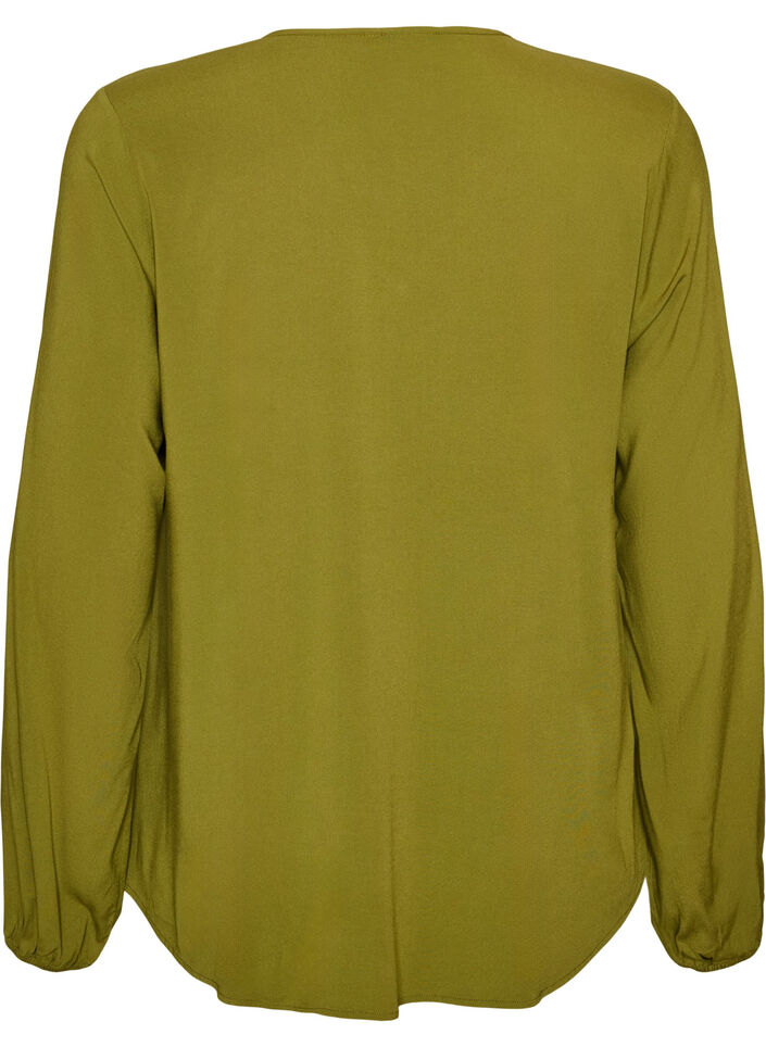 Blouse en viscose avec col en V et manches longues, Vert, Packshot image number 1