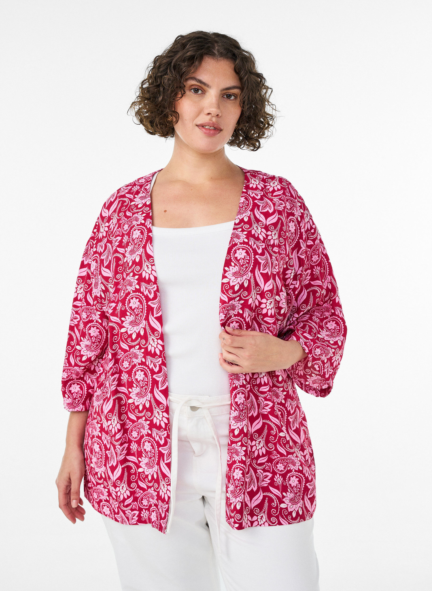 ZizziKimono court en viscose avec manches 3/4, Rose, Model image number 0