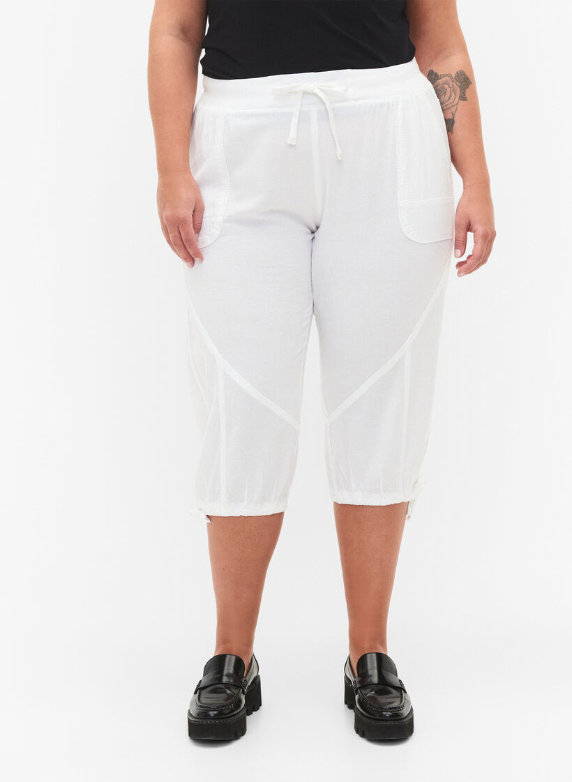 Pantacourt en coton, Blanc, Model image number 3