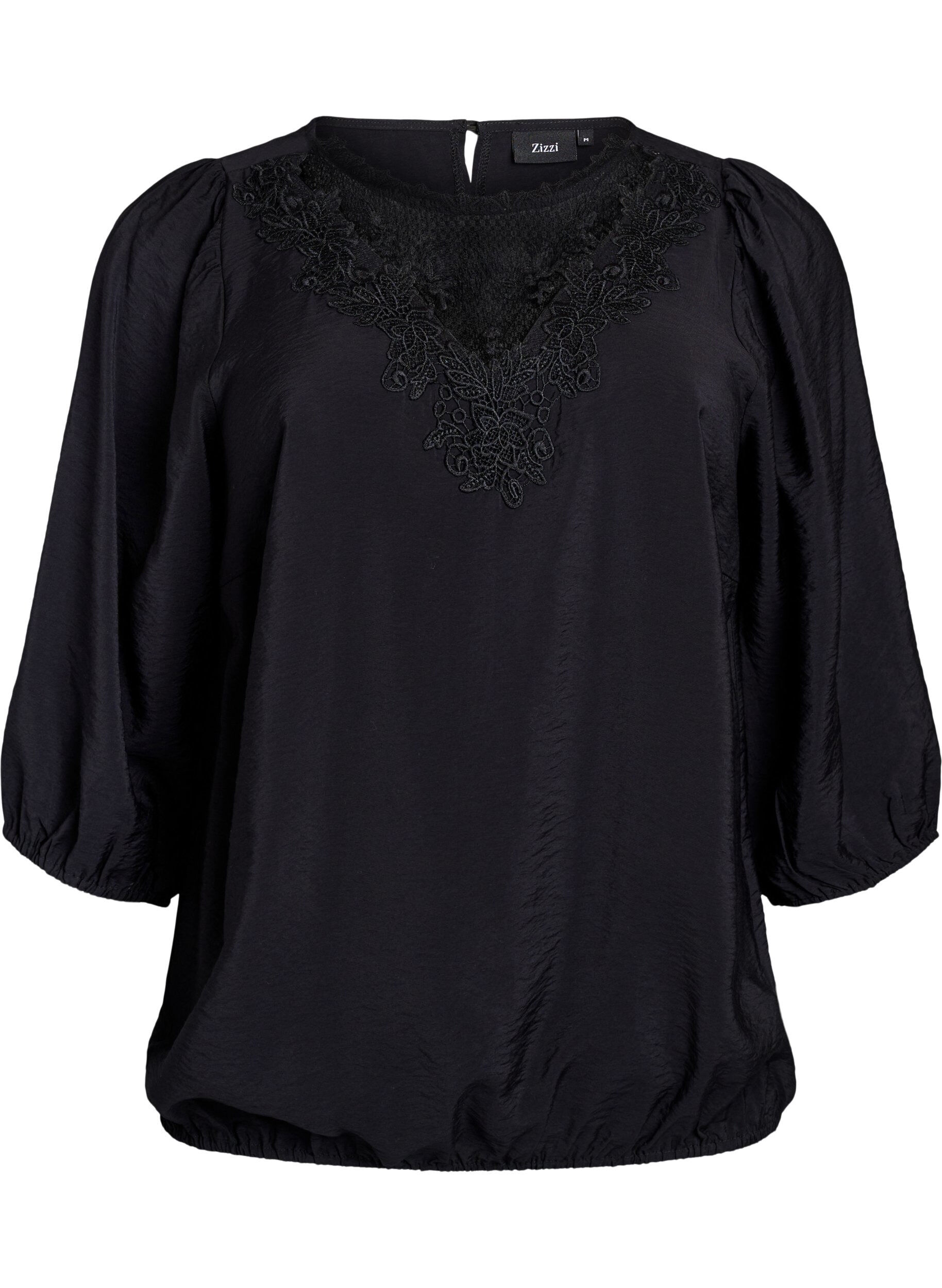 ZizziBlouse avec manches 3/4 et d&eacute;tails en dentelle, Noir, Packshot image number 0
