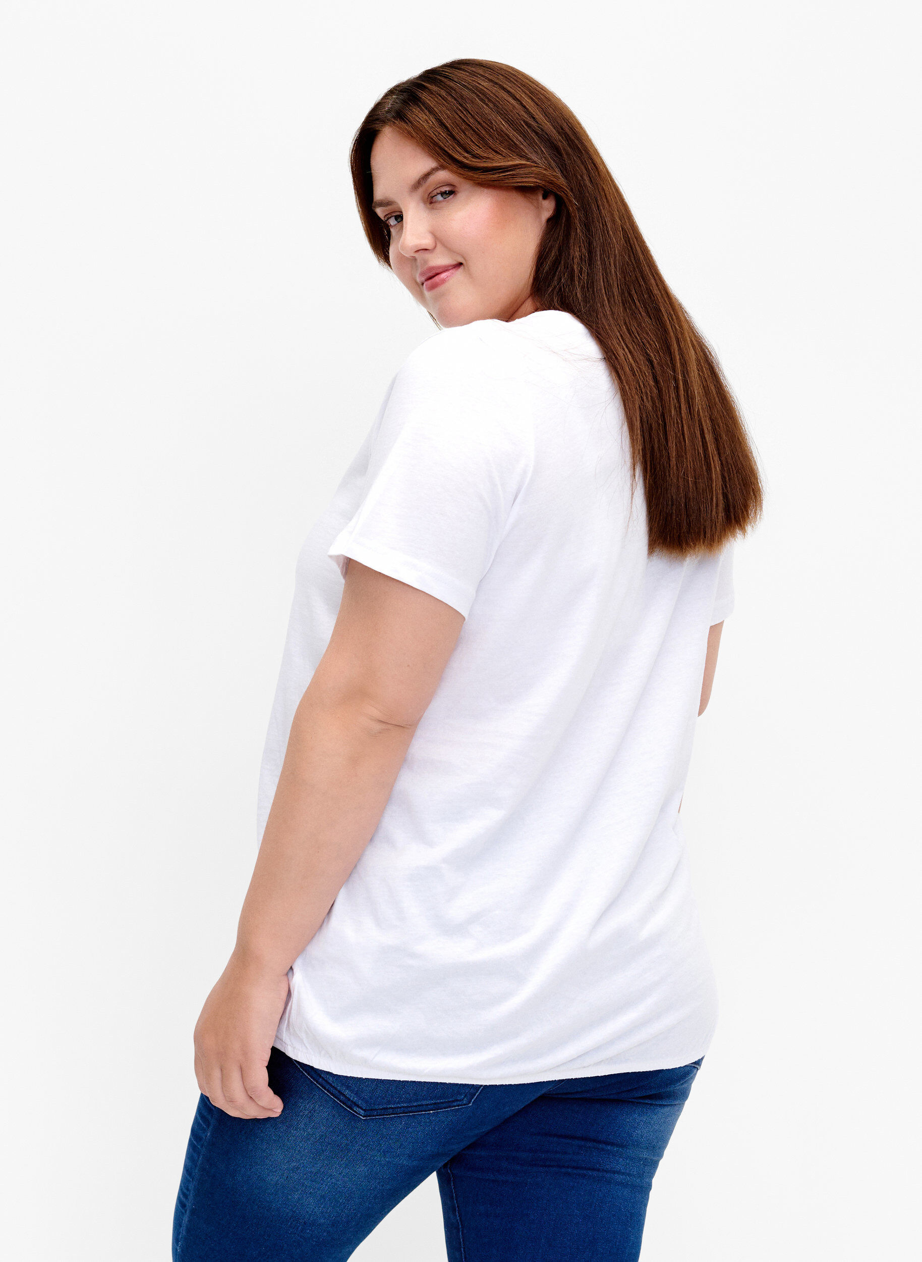Zizzi T-shirt en coton avec imprim&eacute; m&eacute;tallis&eacute;, B. White w. Believe, Model image number 1