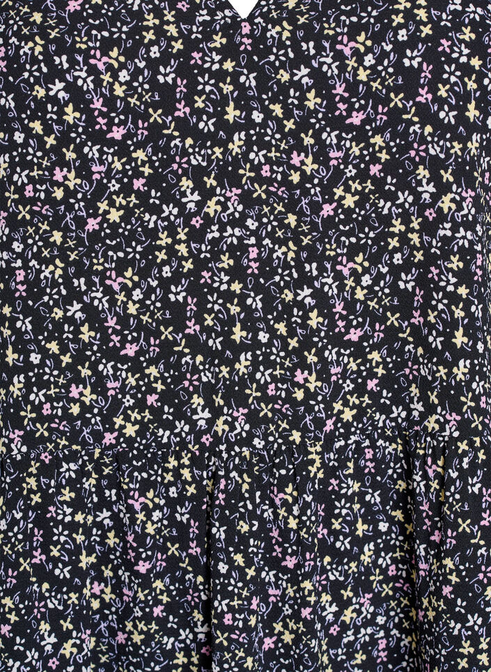 Robe &agrave; manches courtes coupe trap&egrave;ze avec d&eacute;coupes, Noir, Packshot image number 2
