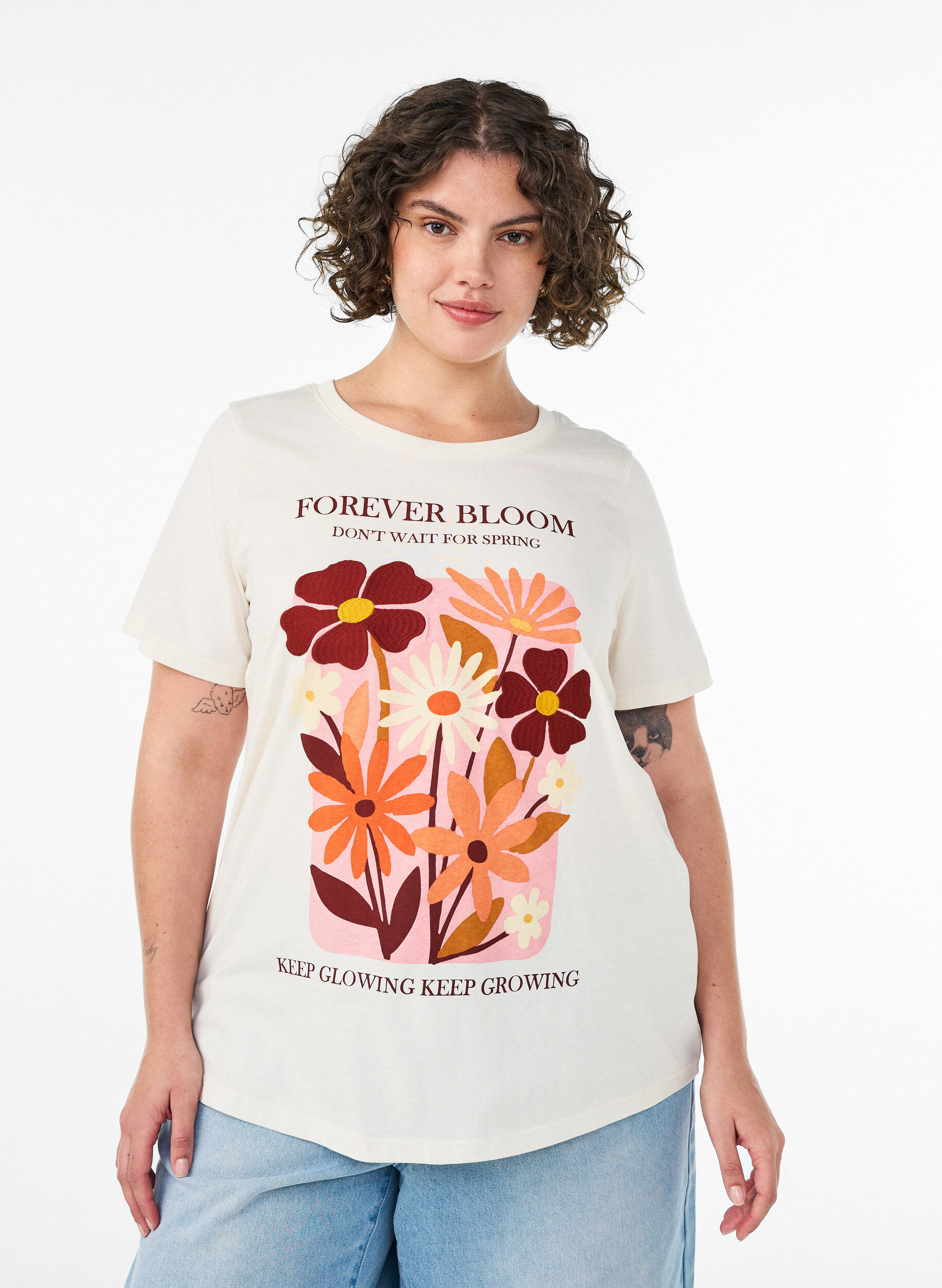 T-shirt en coton avec imprim&eacute;, Vanille, Model