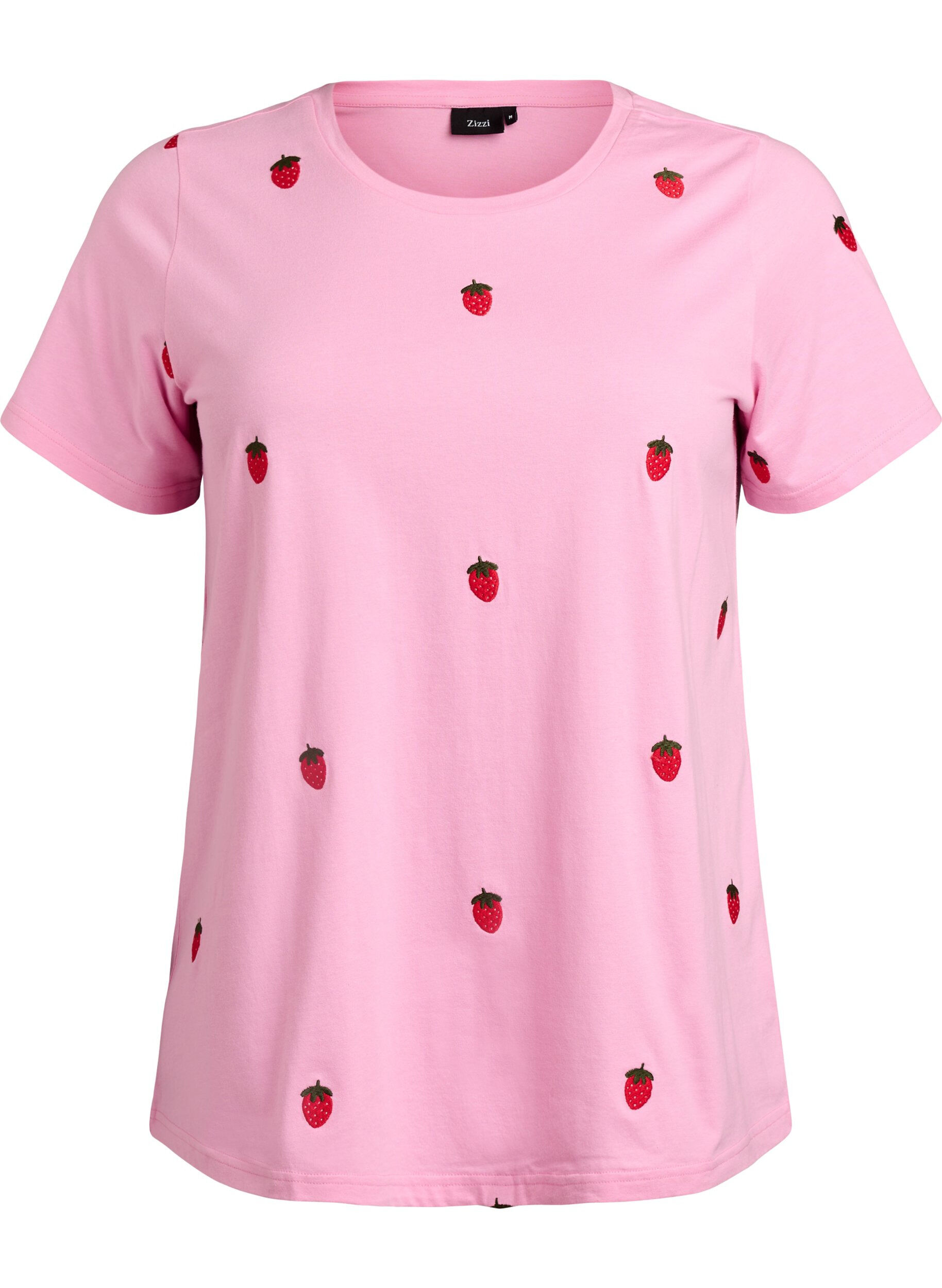 Zizzi T-shirt en coton biologique avec motifs brod&eacute;s, Rose, Packshot image number 0