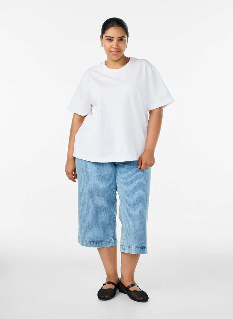T-shirt coupe boxy en coton, Blanc, Model image number 1