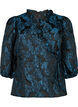 Blouse cache-cœur en jacquard à manches 3/4, Black Blue, Packshot image number 0