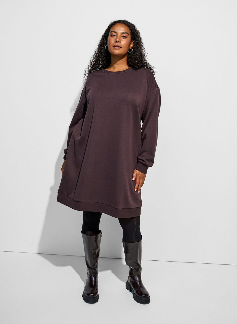 Robe sweat ample avec des poches, Marron, Model image number 1