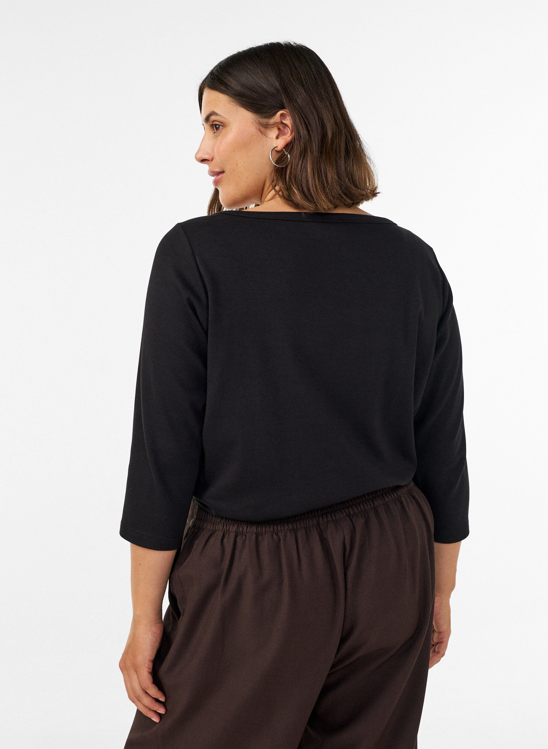 ZizziT-shirt basic &agrave; col bateau et manches 3/4, Noir, Model image number 2
